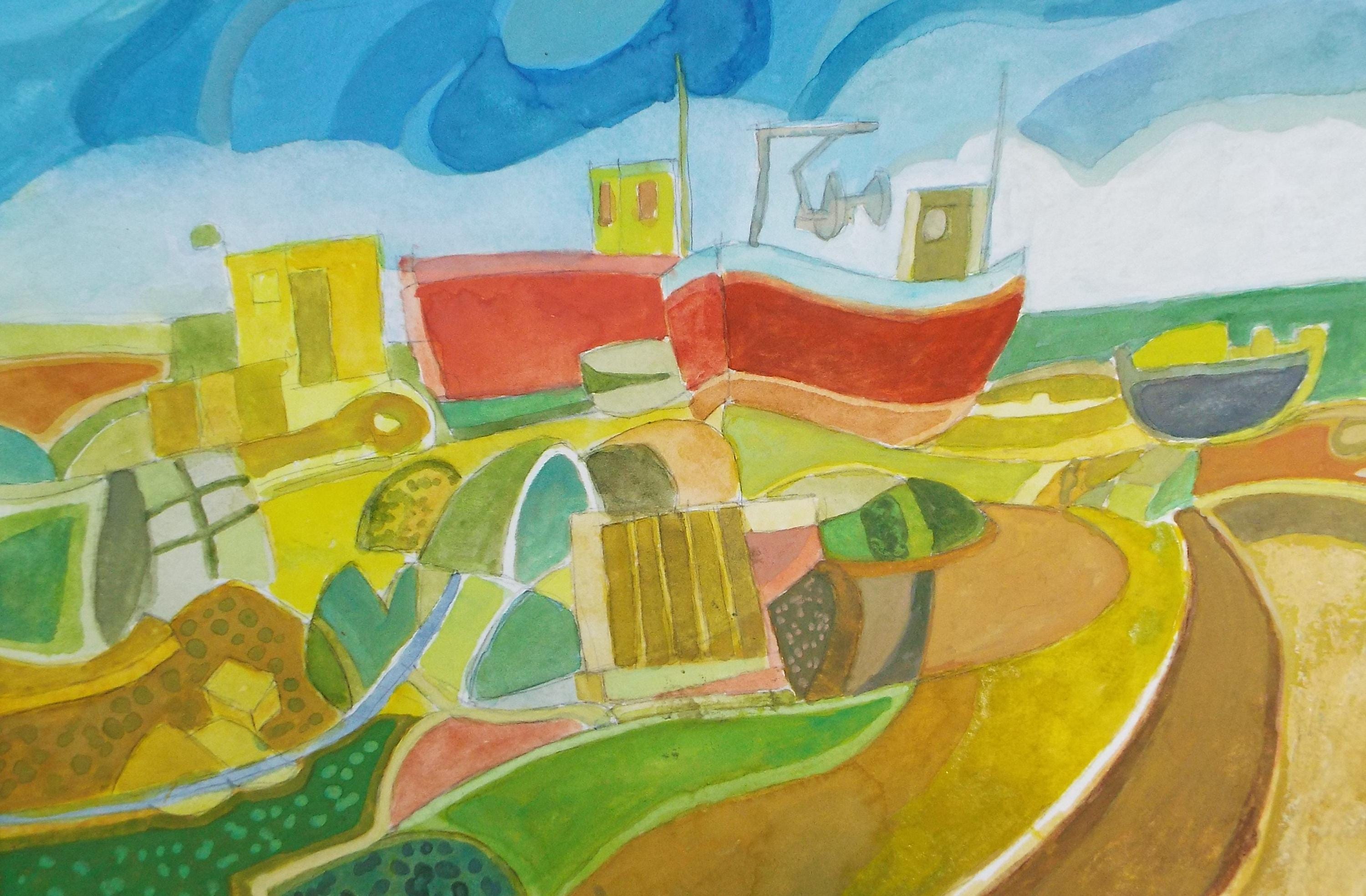 Original Watercolour & Gouache, 'Boats on the Shore', Colin Fifield (1940-2022), Circa 1980's