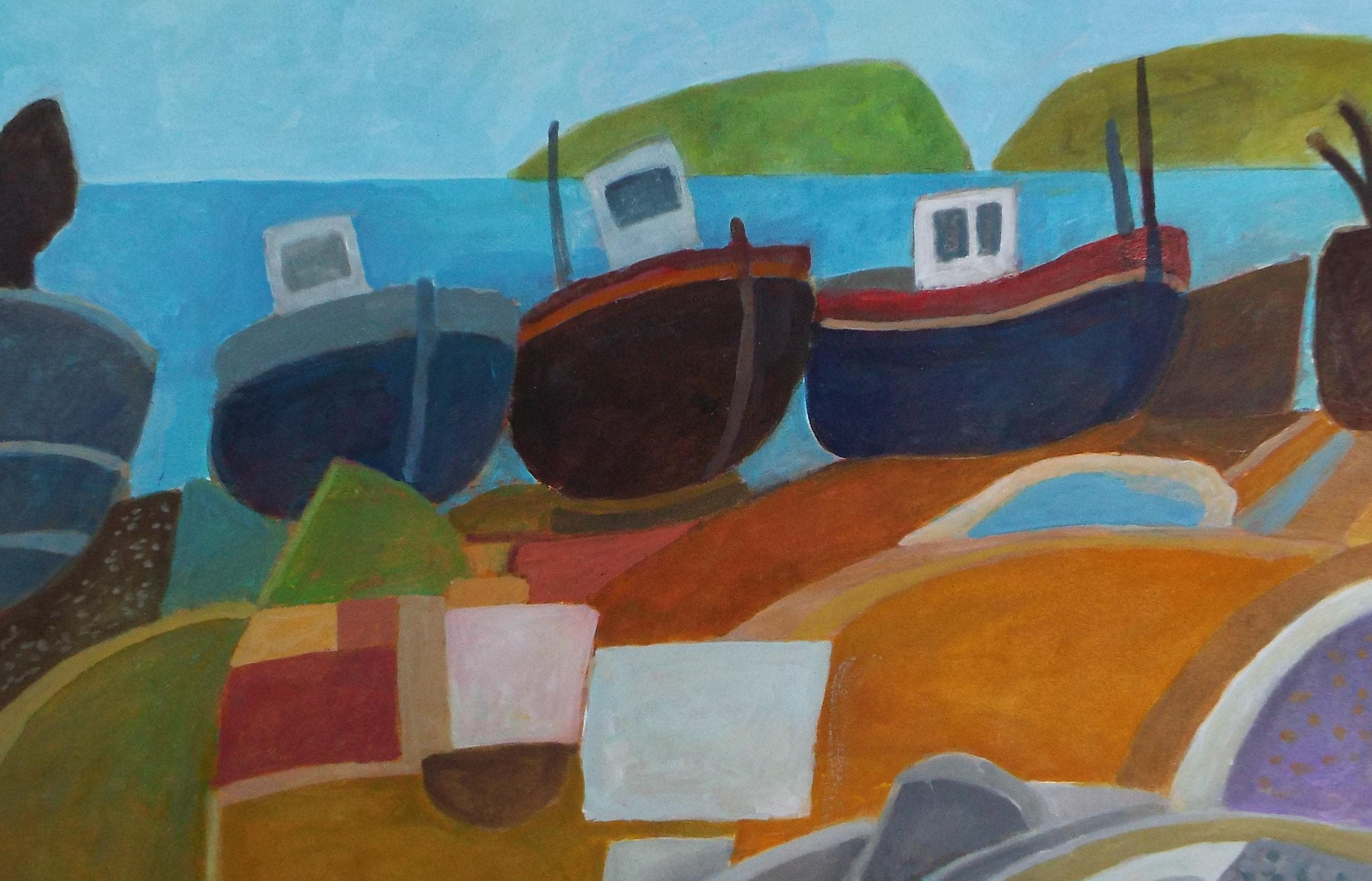 Original Watercolour & Gouache, 'Boats on the Shore', Colin Fifield (1940-2022), Circa 1980's