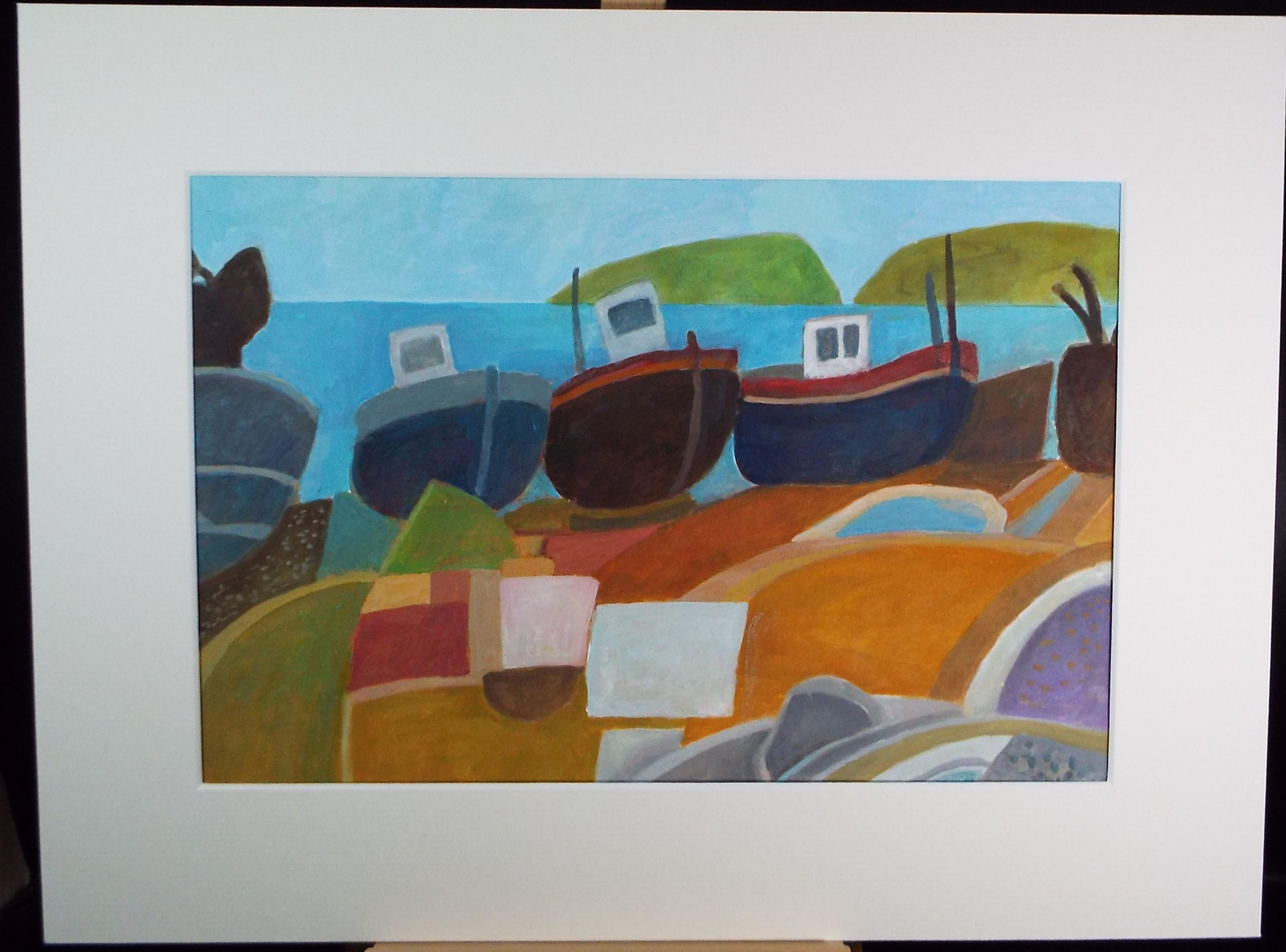 Original Watercolour & Gouache, 'Boats on the Shore', Colin Fifield (1940-2022), Circa 1980's