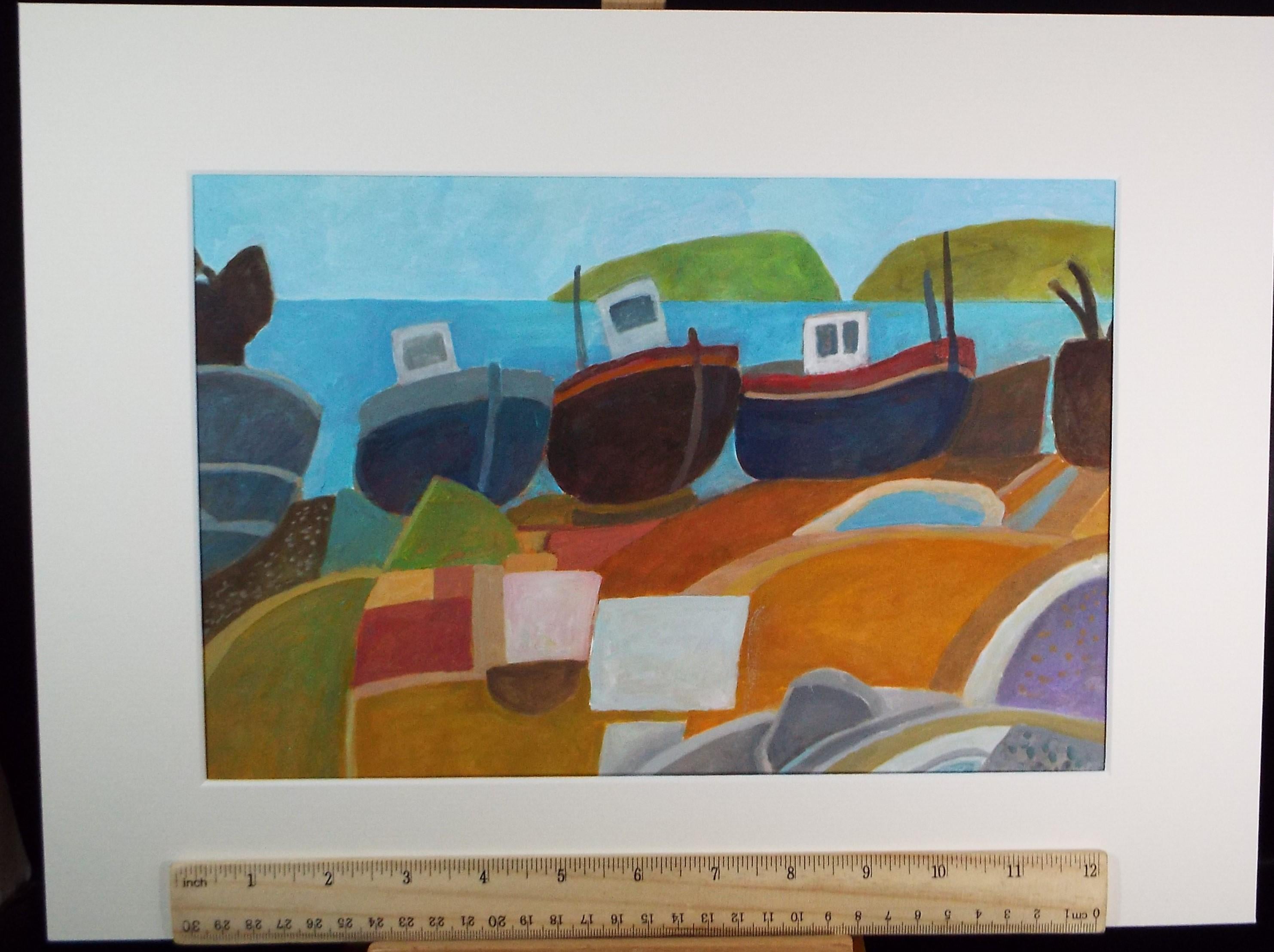 Original Watercolour & Gouache, 'Boats on the Shore', Colin Fifield (1940-2022), Circa 1980's