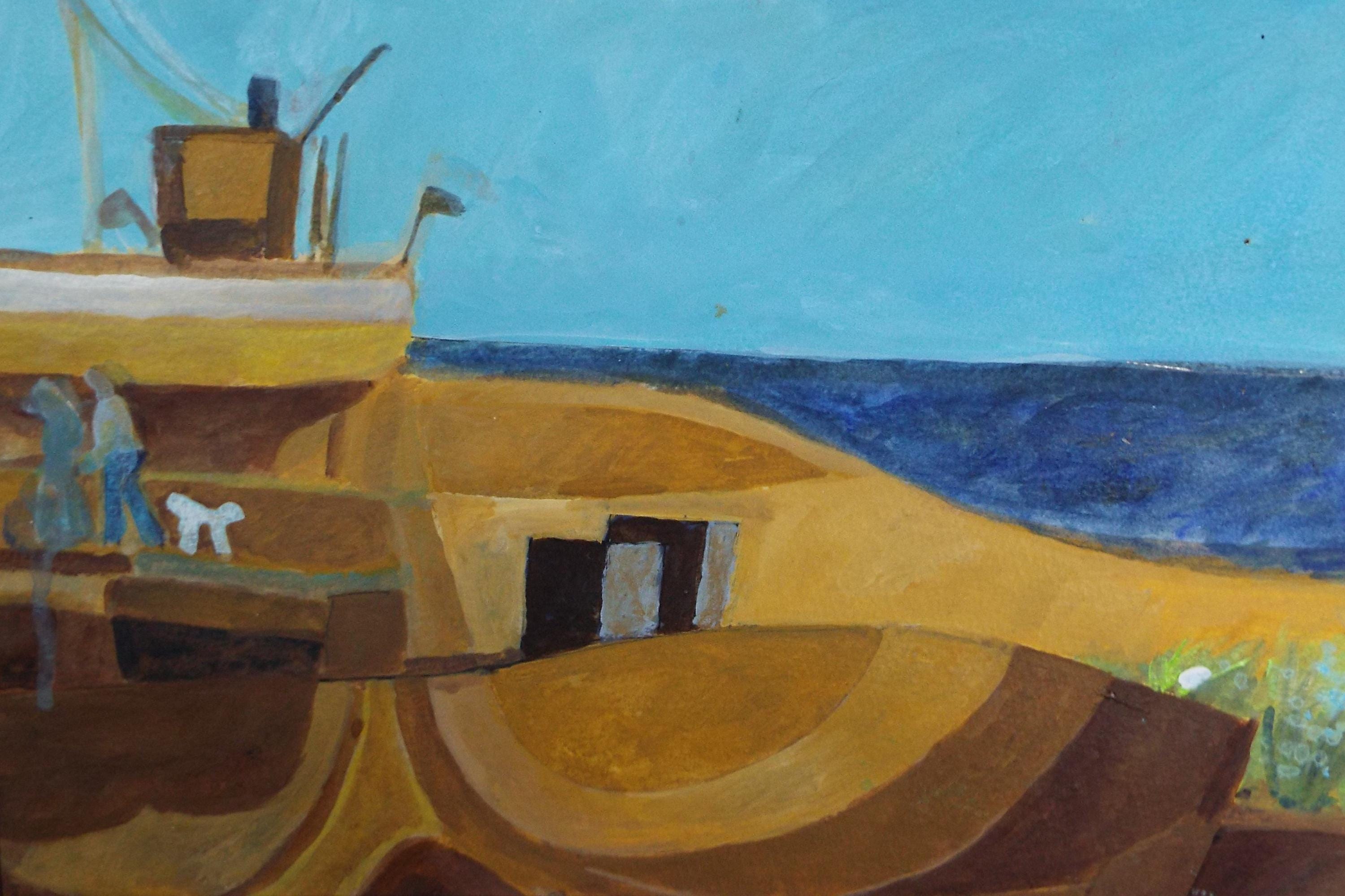 Original Watercolour & Gouache, 'Boats and figures on the Shore', Colin Fifield (1940-2022), Circa 1980's