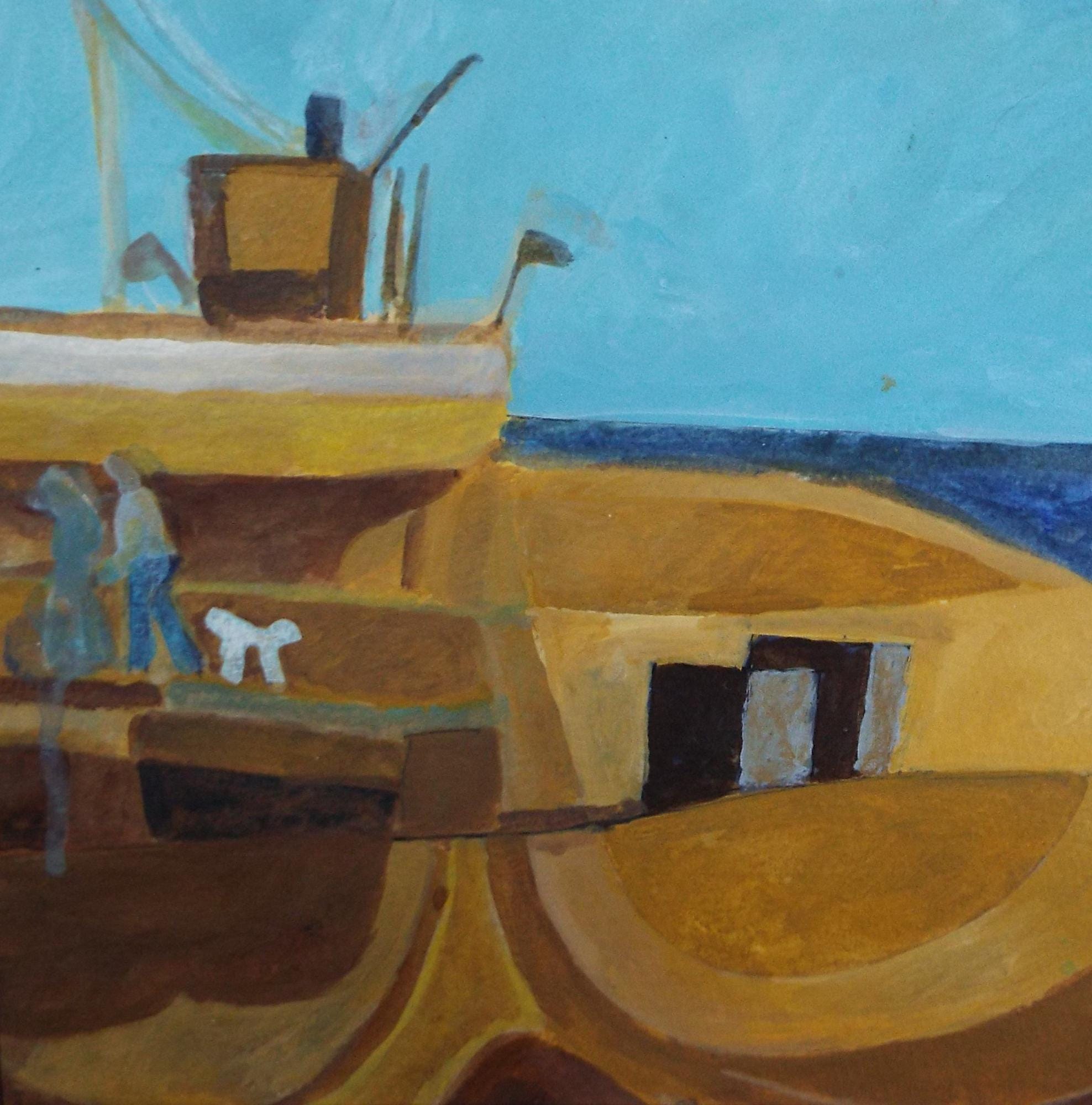 Original Watercolour & Gouache, 'Boats and figures on the Shore', Colin Fifield (1940-2022), Circa 1980's
