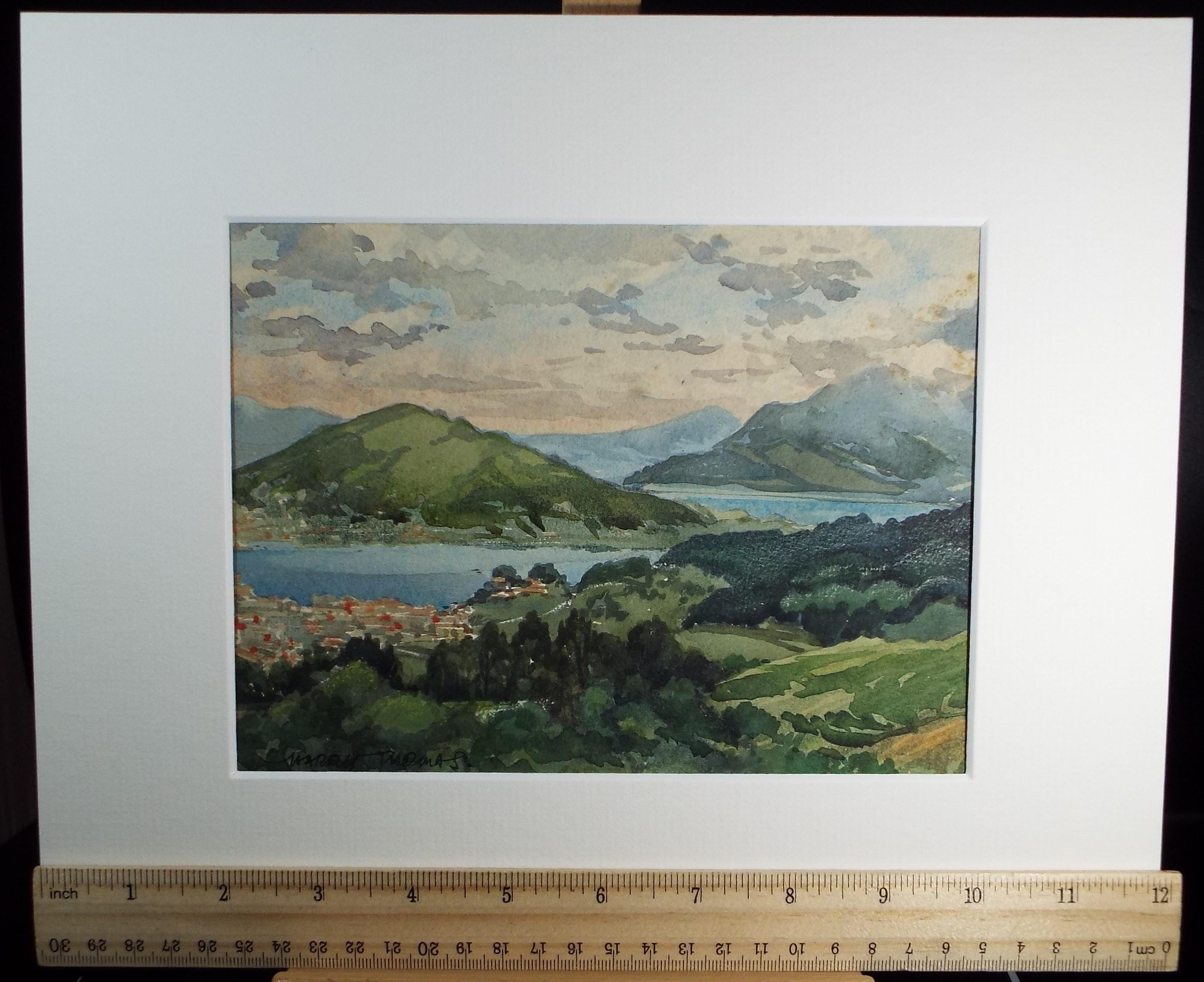 Original Watercolour, 'Continental Coastal View', 1920's, Harry Thomas