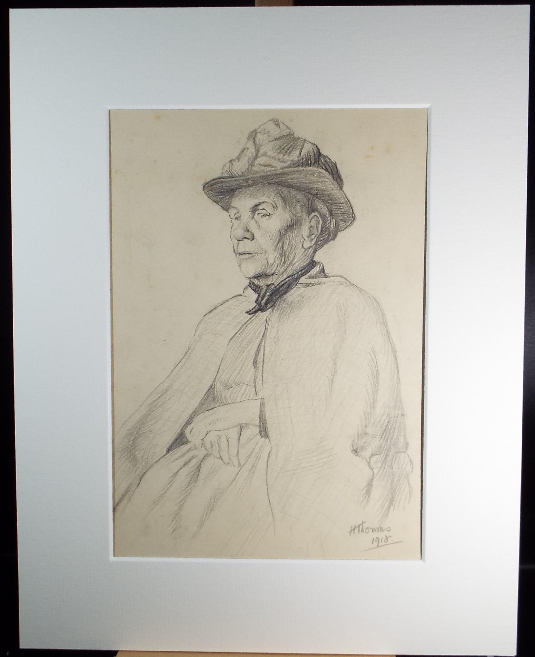 Original Pencil drawing, 'Woman in a Hat', Harry Thomas, Dated 1918