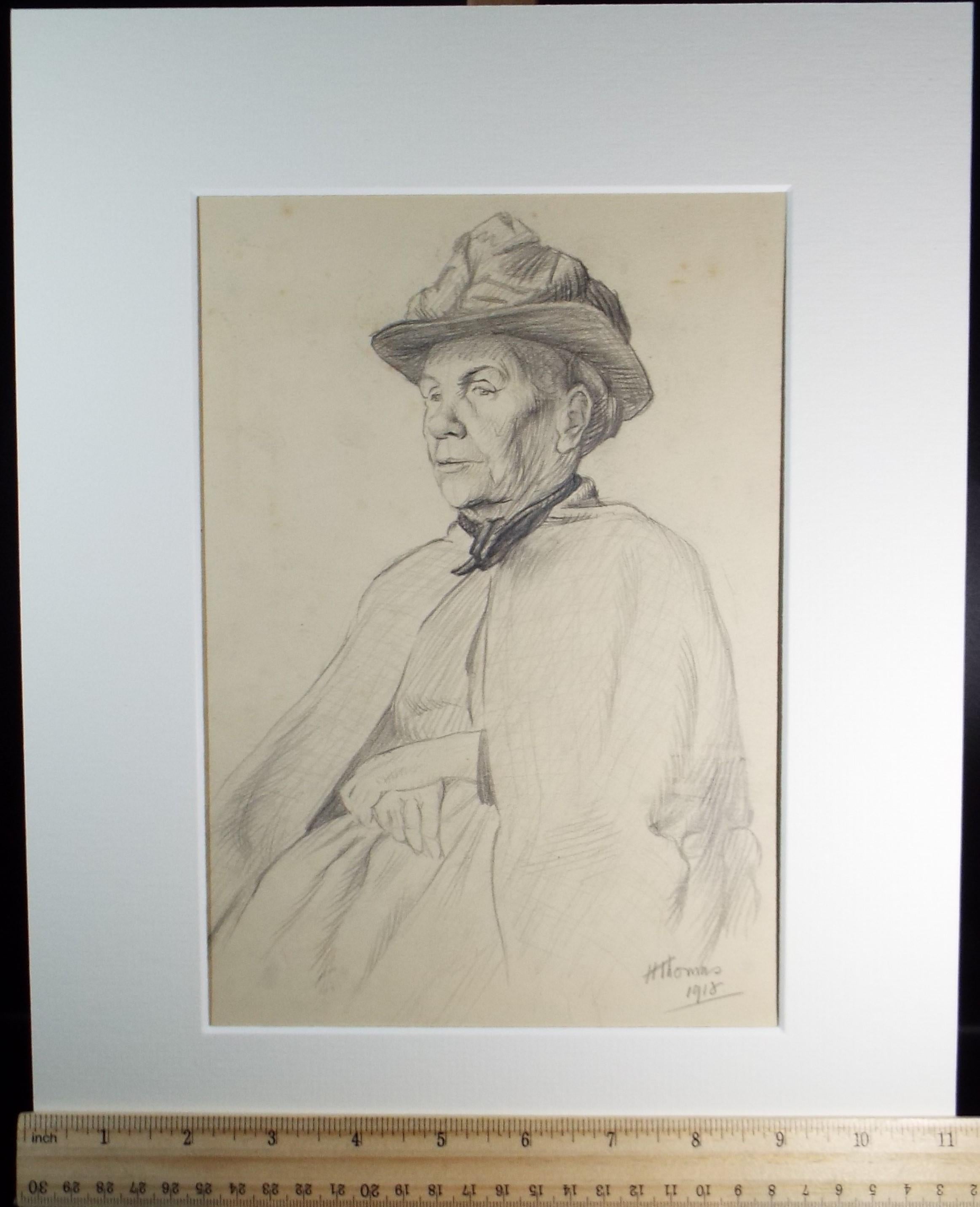 Original Pencil drawing, 'Woman in a Hat', Harry Thomas, Dated 1918
