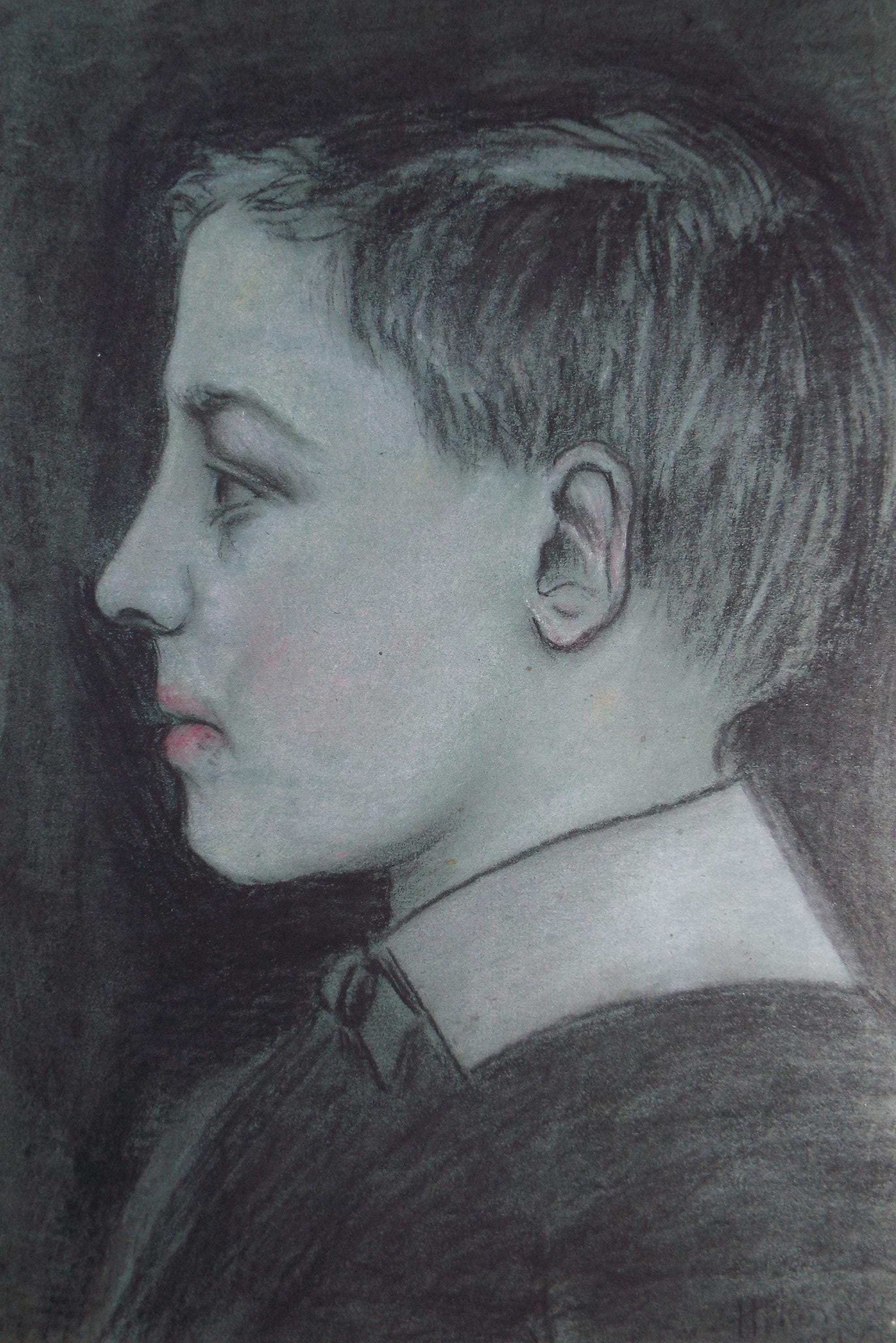 Original Pastel drawing, 'Portrait of A boy', Harry Thomas, Dated 1917