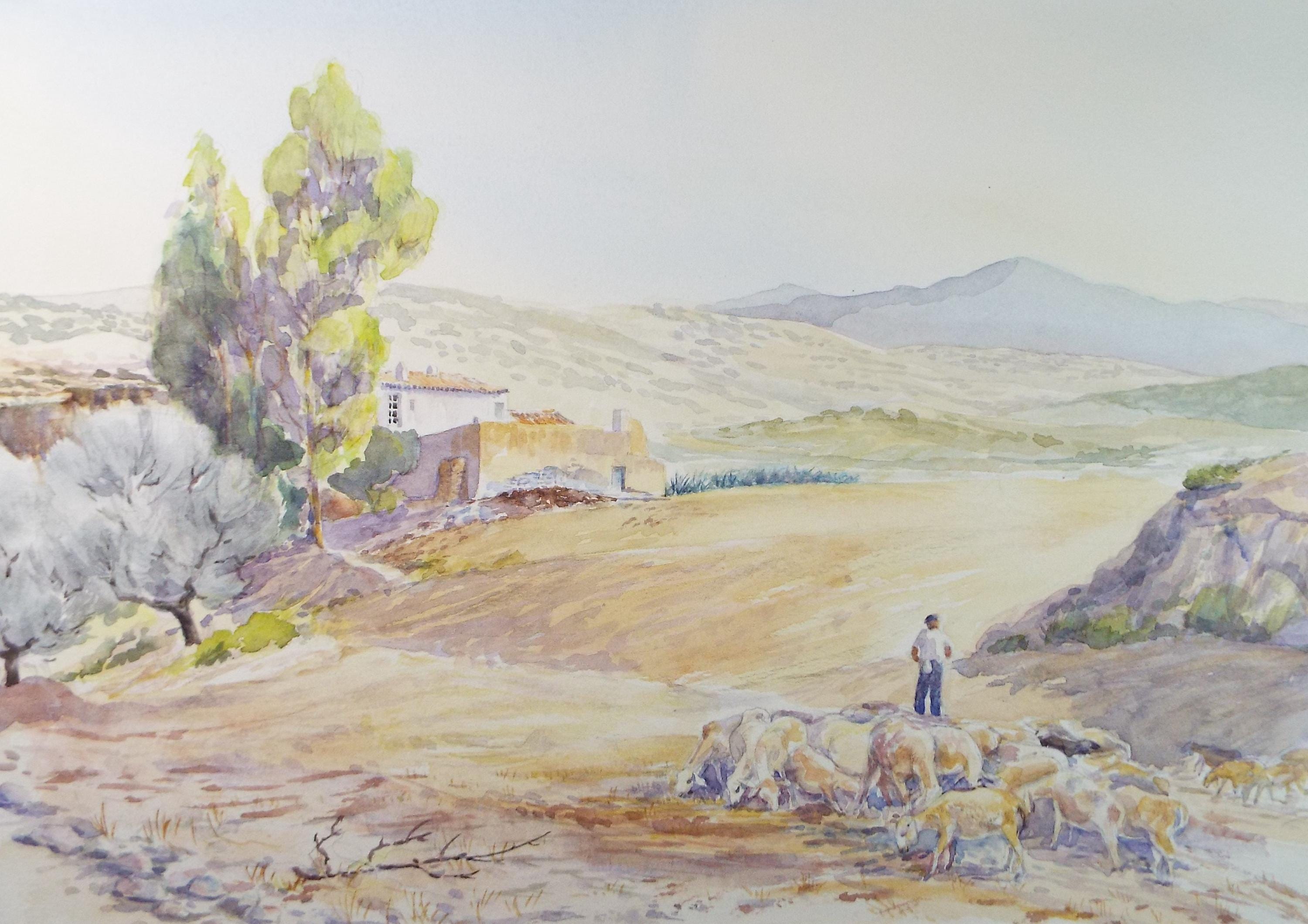 Original Watercolour,'The Goatherd', circa 1980's, Ron Brooker