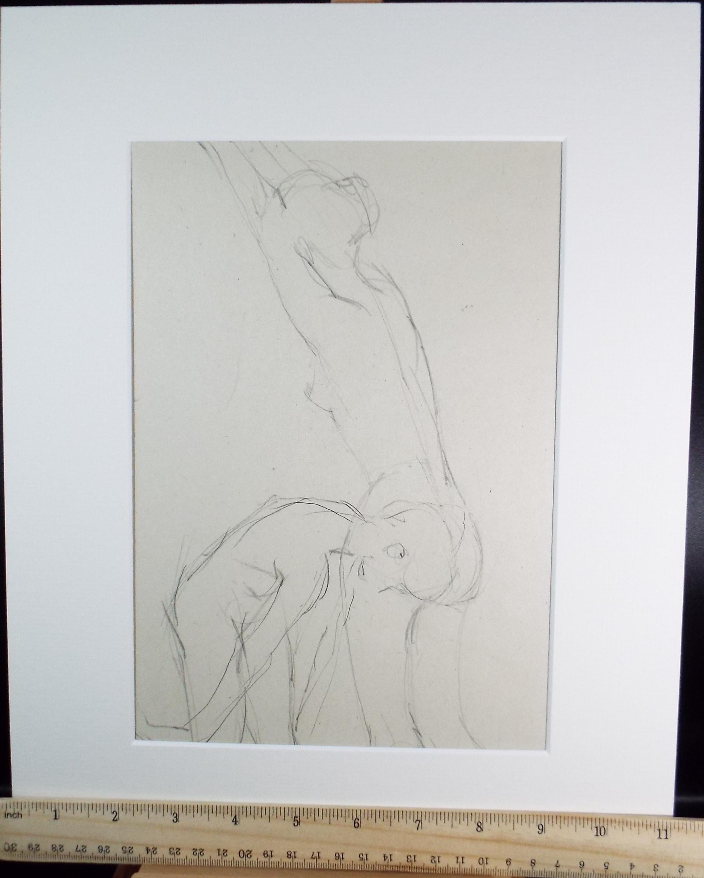 Pencil drawing 'Two female figures', c1950s, C.D. Finley