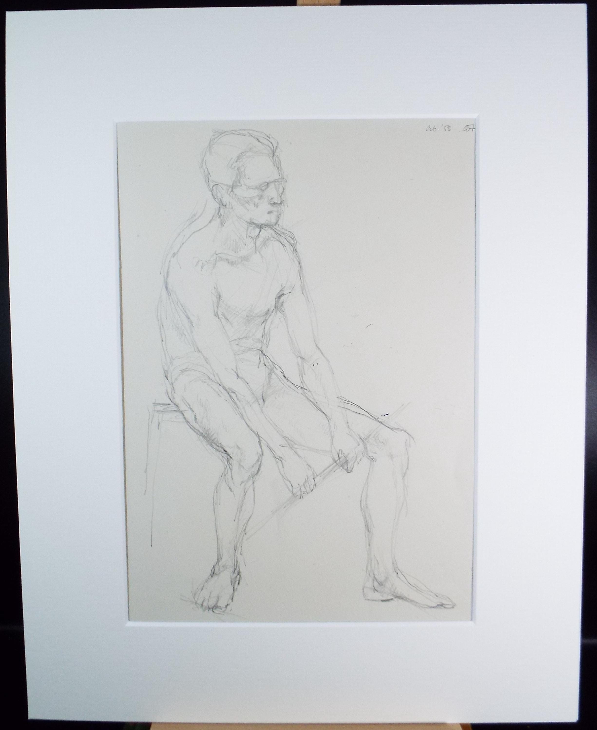 Pencil drawing 'Seated Male figure', c1950s, C.D. Finley