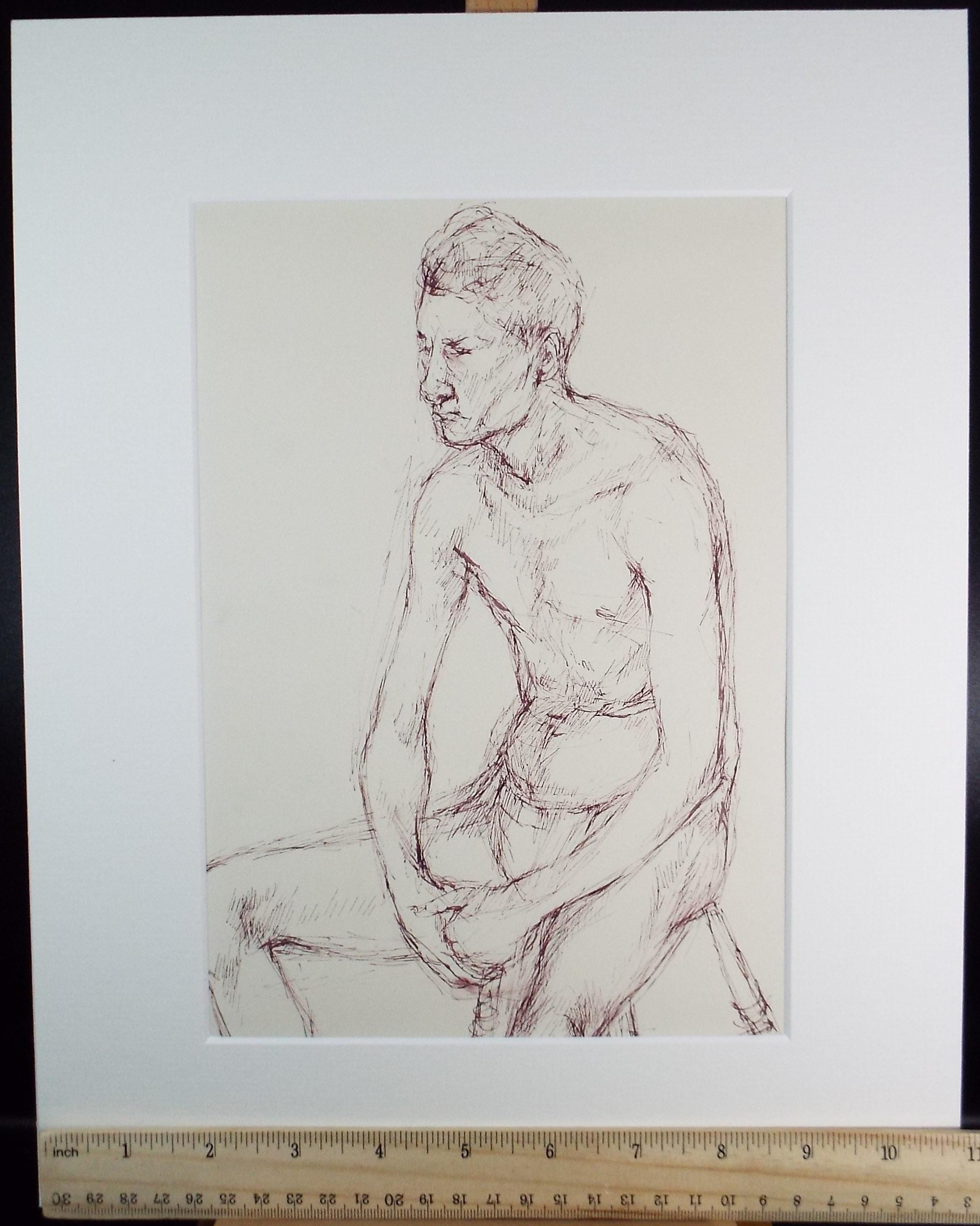 Pen & ink drawing 'Seated Male figure', c1950s, C.D. Finley