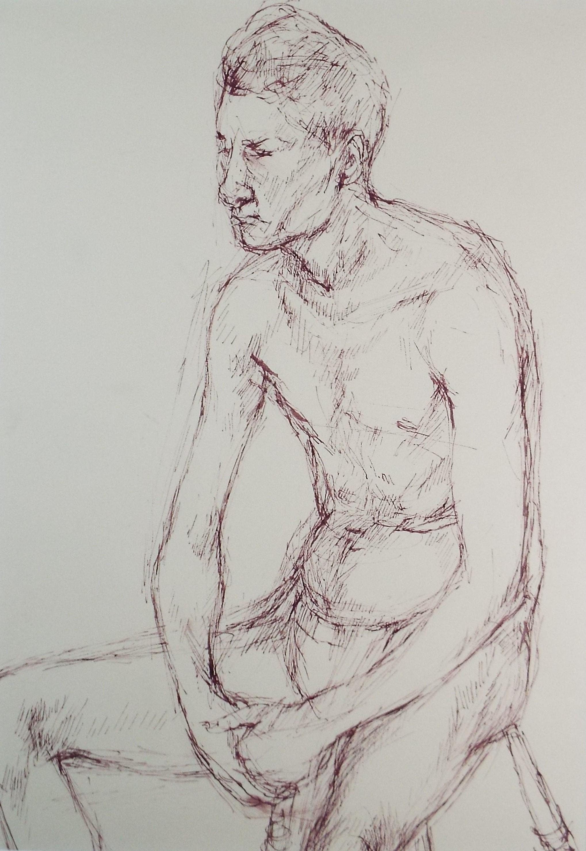 Pen & ink drawing 'Seated Male figure', c1950s, C.D. Finley