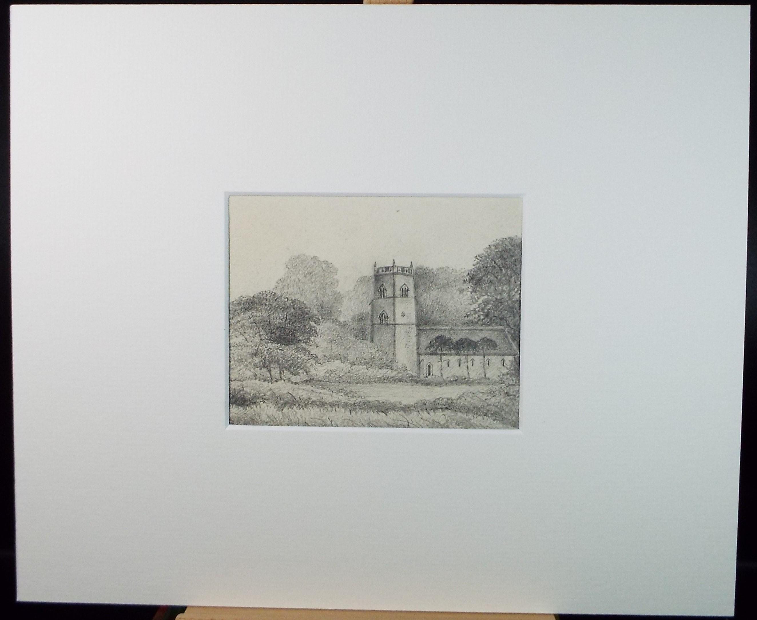 Original Pencil drawing , 'Eaton Church', Circa 1870's, artist unknown