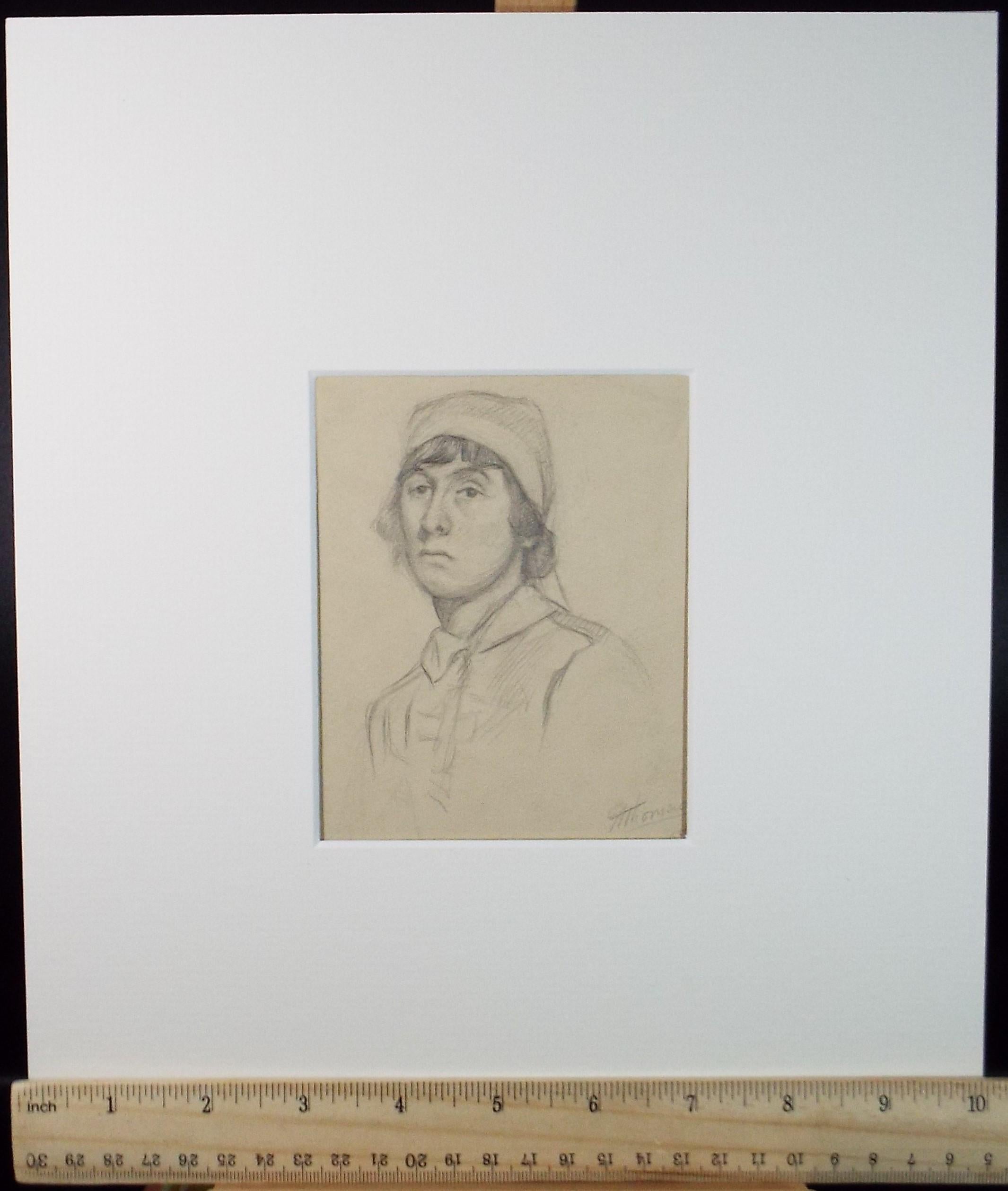 Original Pencil Sketch,'Great War Nurse', dated 1918, Harry Thomas