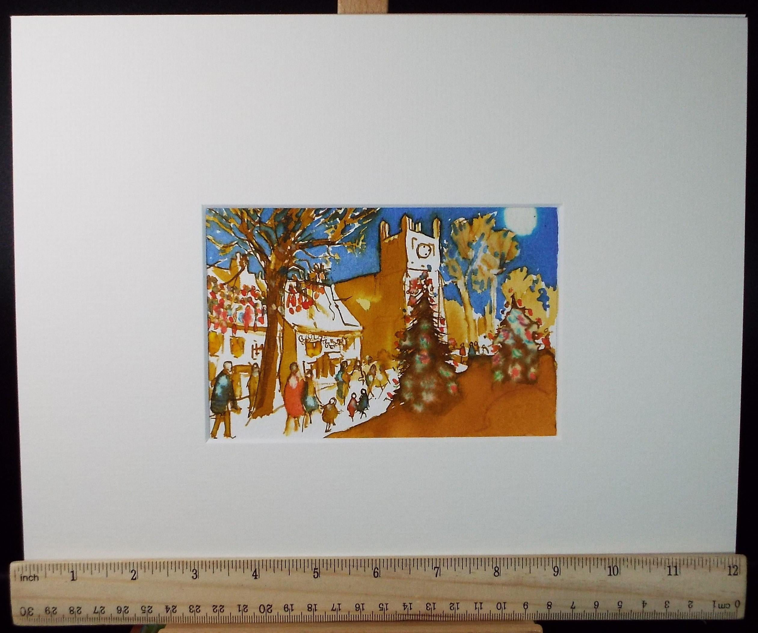 Original Watercolour, 'Christmas in the Village', June Bevan, c1990's