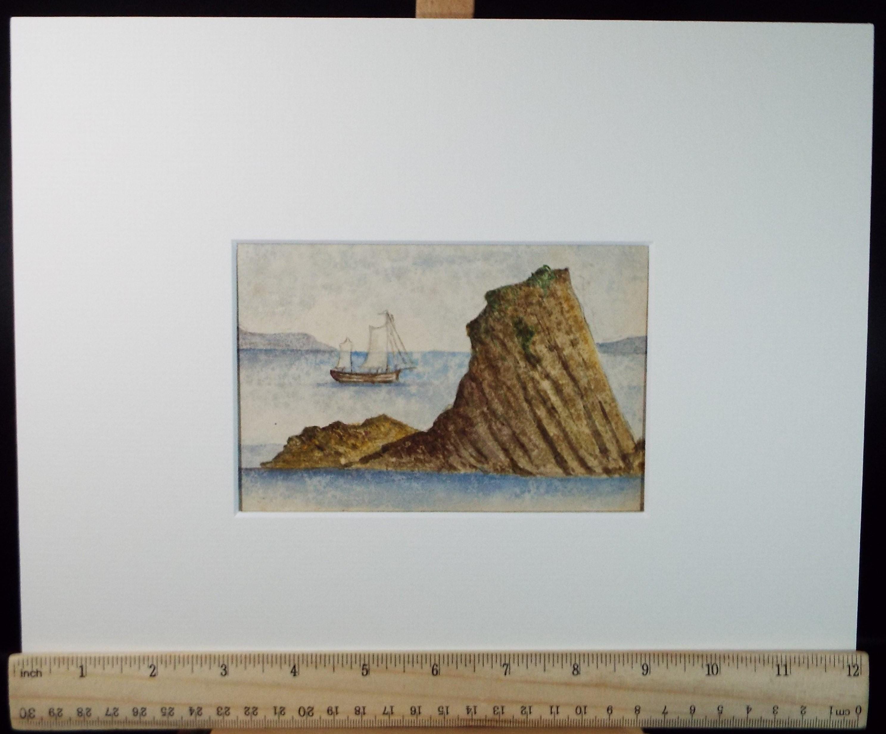 Original Watercolour circa 1890, 'Sailing off the coast', Unknown Artist - Marine Landscape