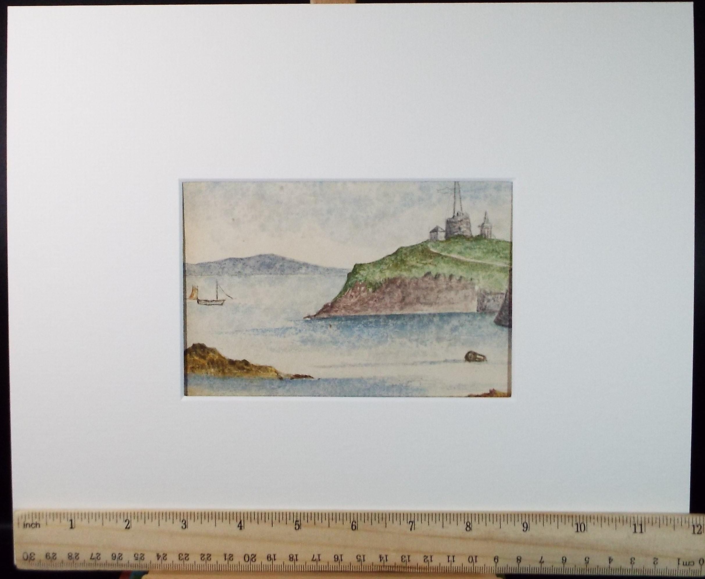 Original Watercolour circa 1890, 'Telegraph station', Unknown Artist - Marine Landscape