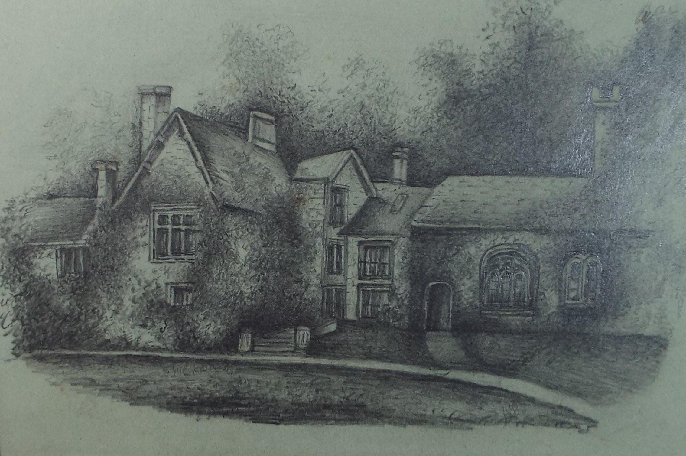 Original Pencil drawing Circa 1850's, 'Country House' - Unknown Artist