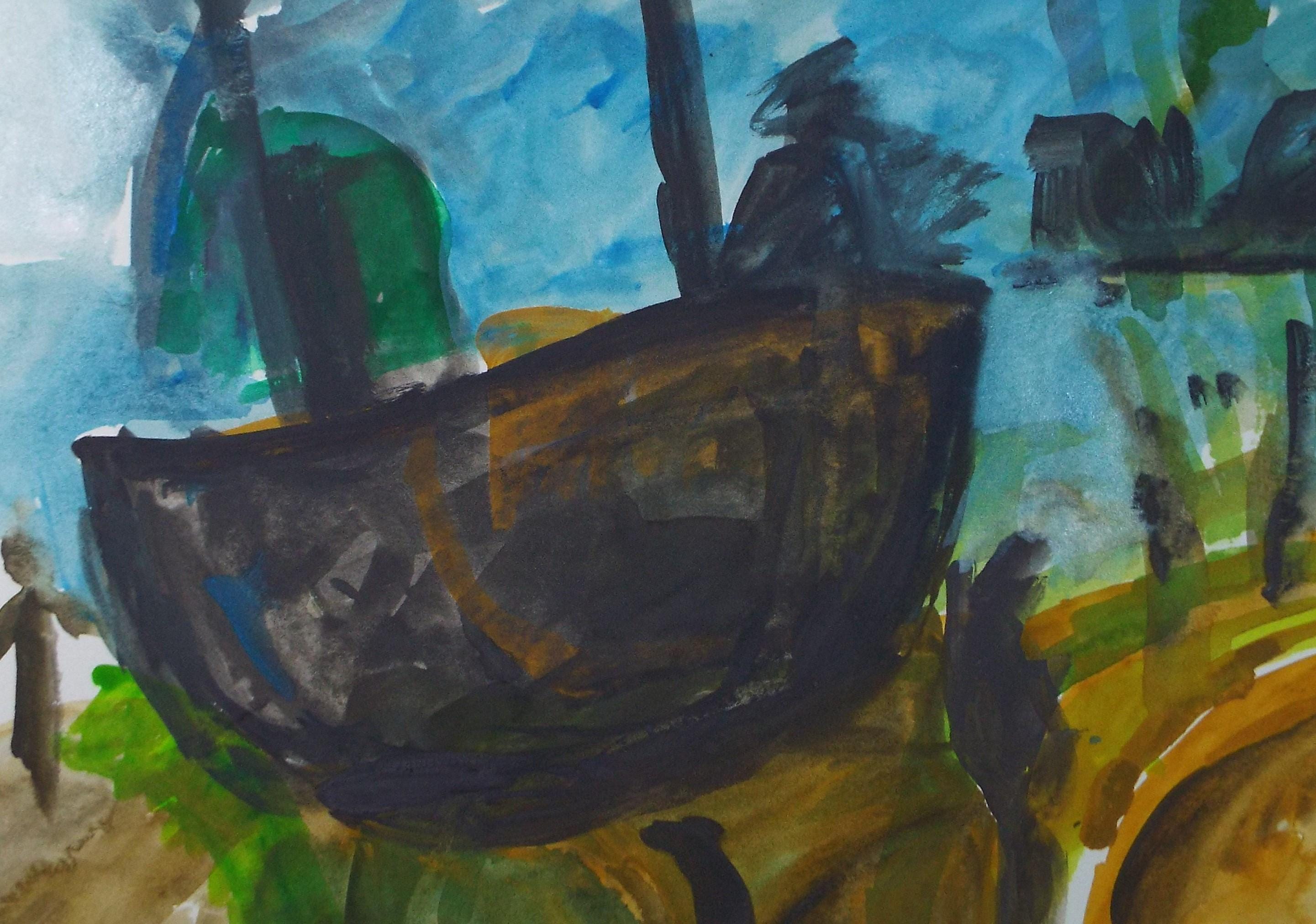 Original Watercolour & Gouache, 'Boat on the Shore', Colin Fifield (1940-2022), Circa 1980's