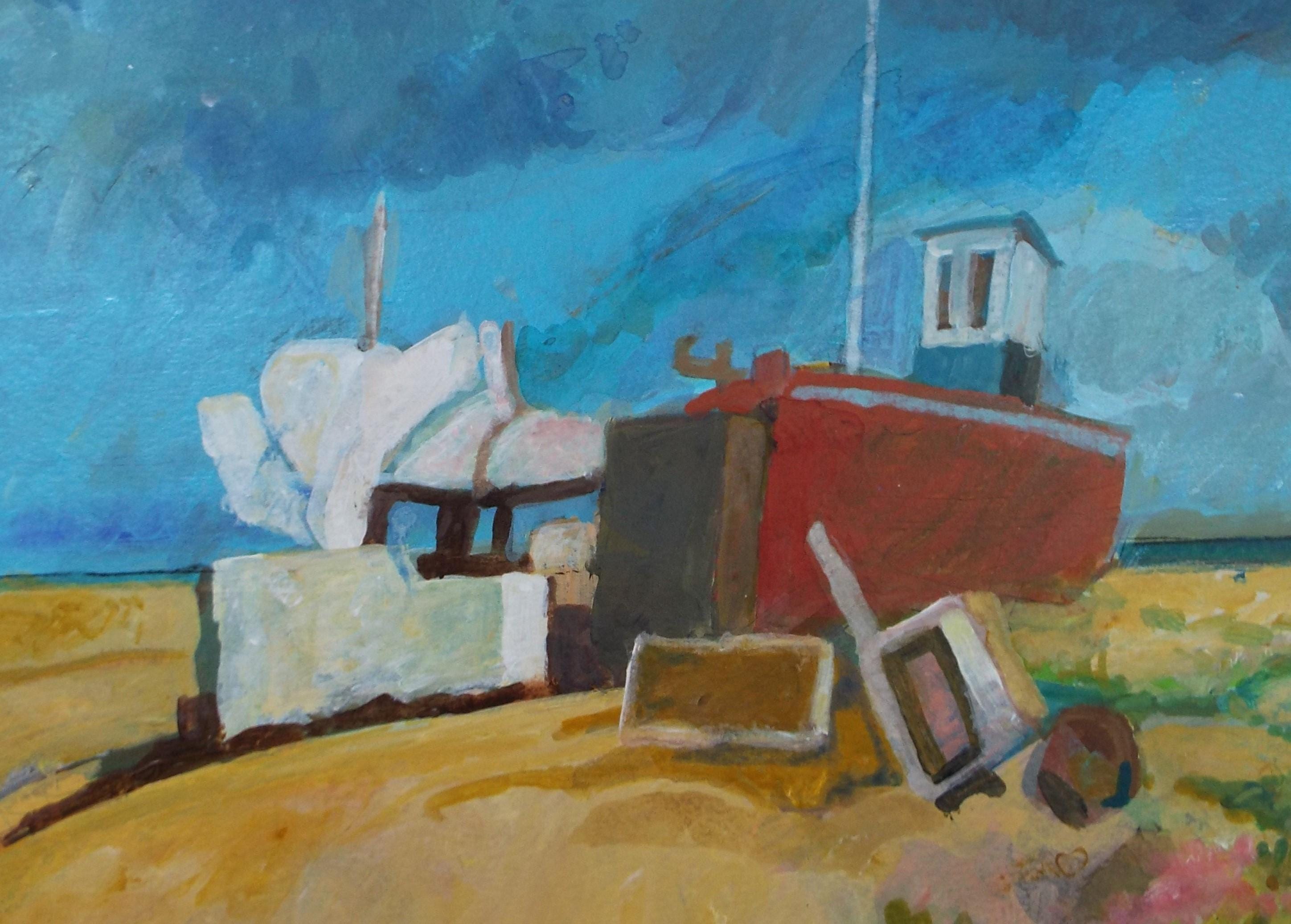 Original Watercolour & Gouache, 'Boat on the Shore', Colin Fifield (1940-2022), Circa 1980's