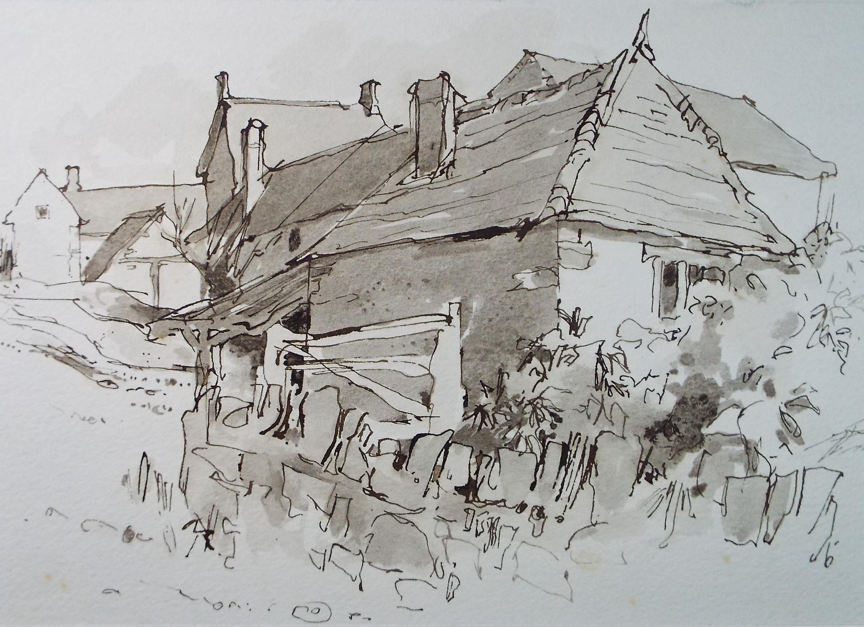 Original Watercolour drawing , 'Buildings and Barns', John Hambleton Holdcroft (1926-2014), Circa 1960's
