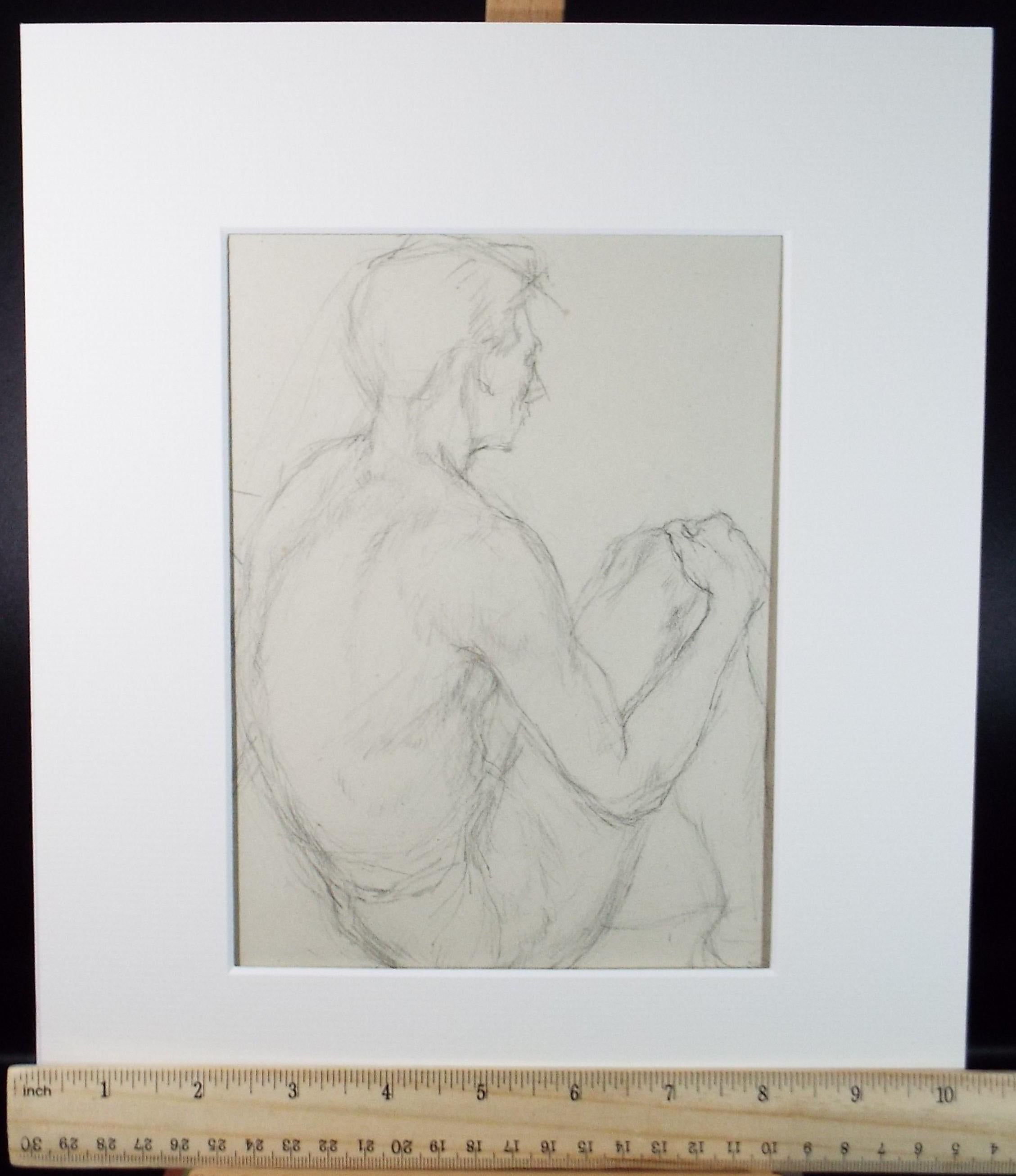 Pencil drawing 'Seated Male figure', c1950s, C.D. Finley