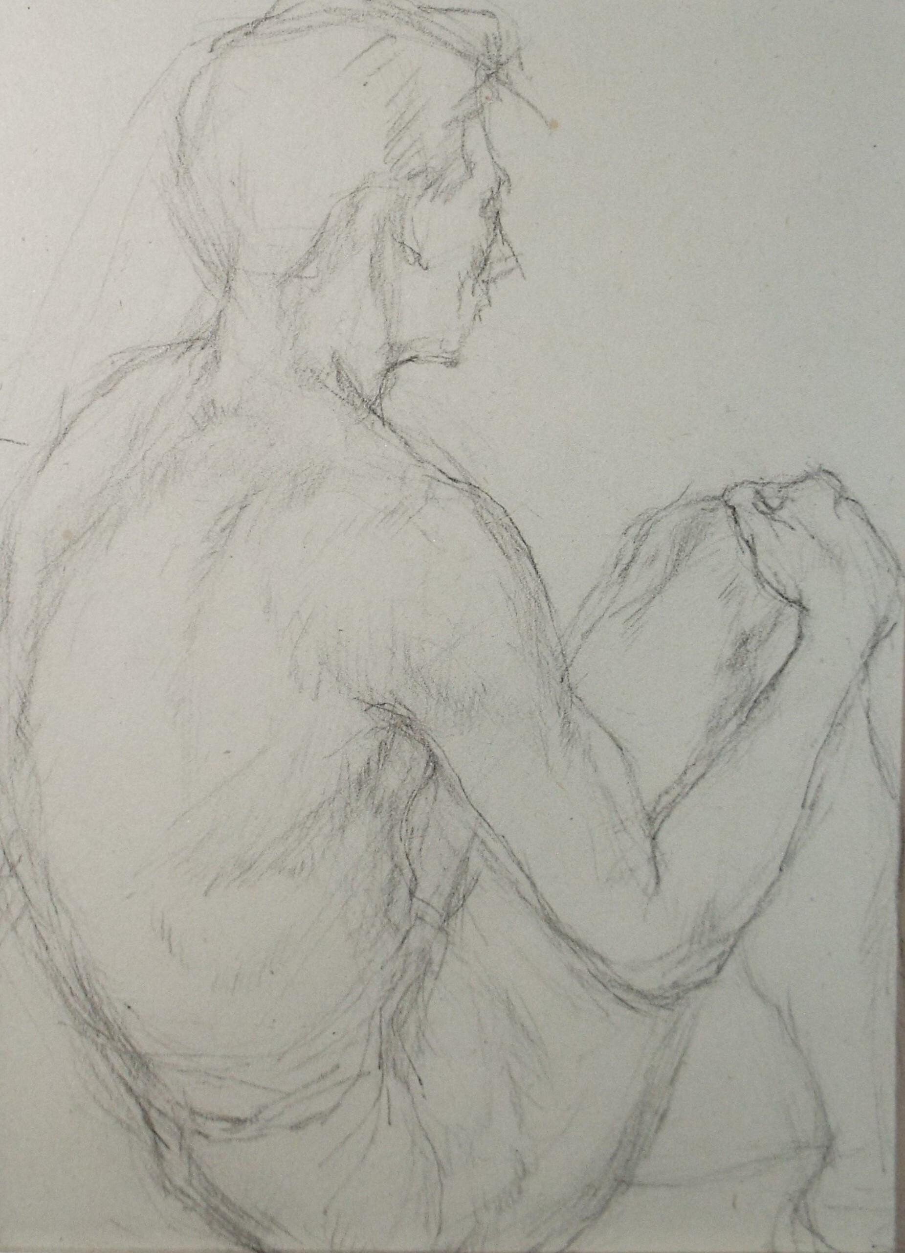 Pencil drawing 'Seated Male figure', c1950s, C.D. Finley