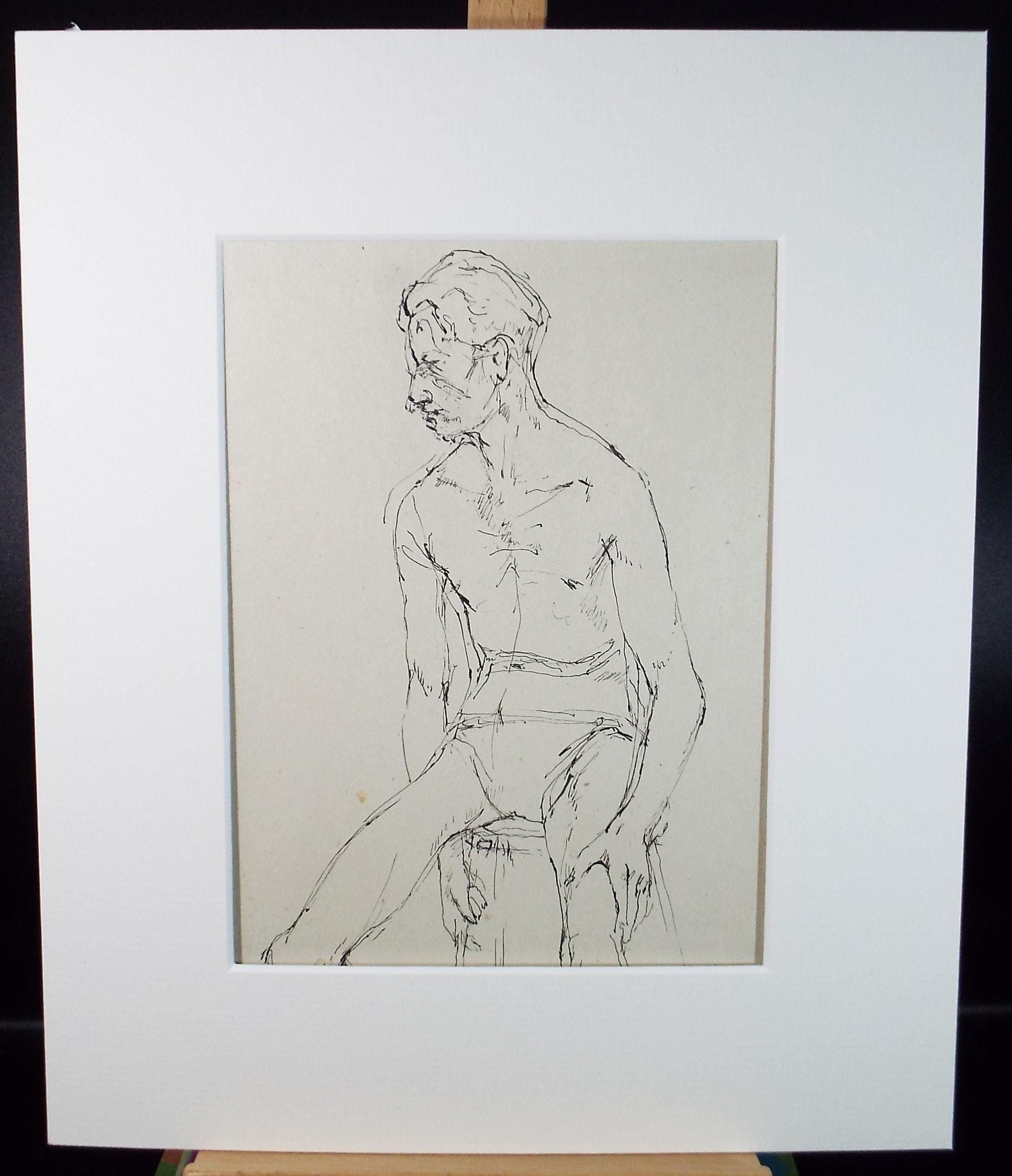 Pen & ink drawing 'seated Male figure', c1950s, C.D. Finley