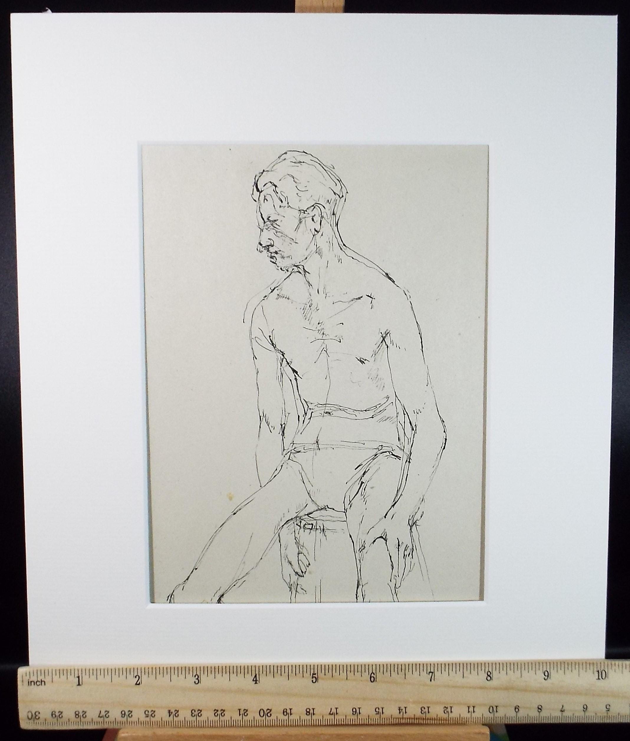 Pen & ink drawing 'seated Male figure', c1950s, C.D. Finley