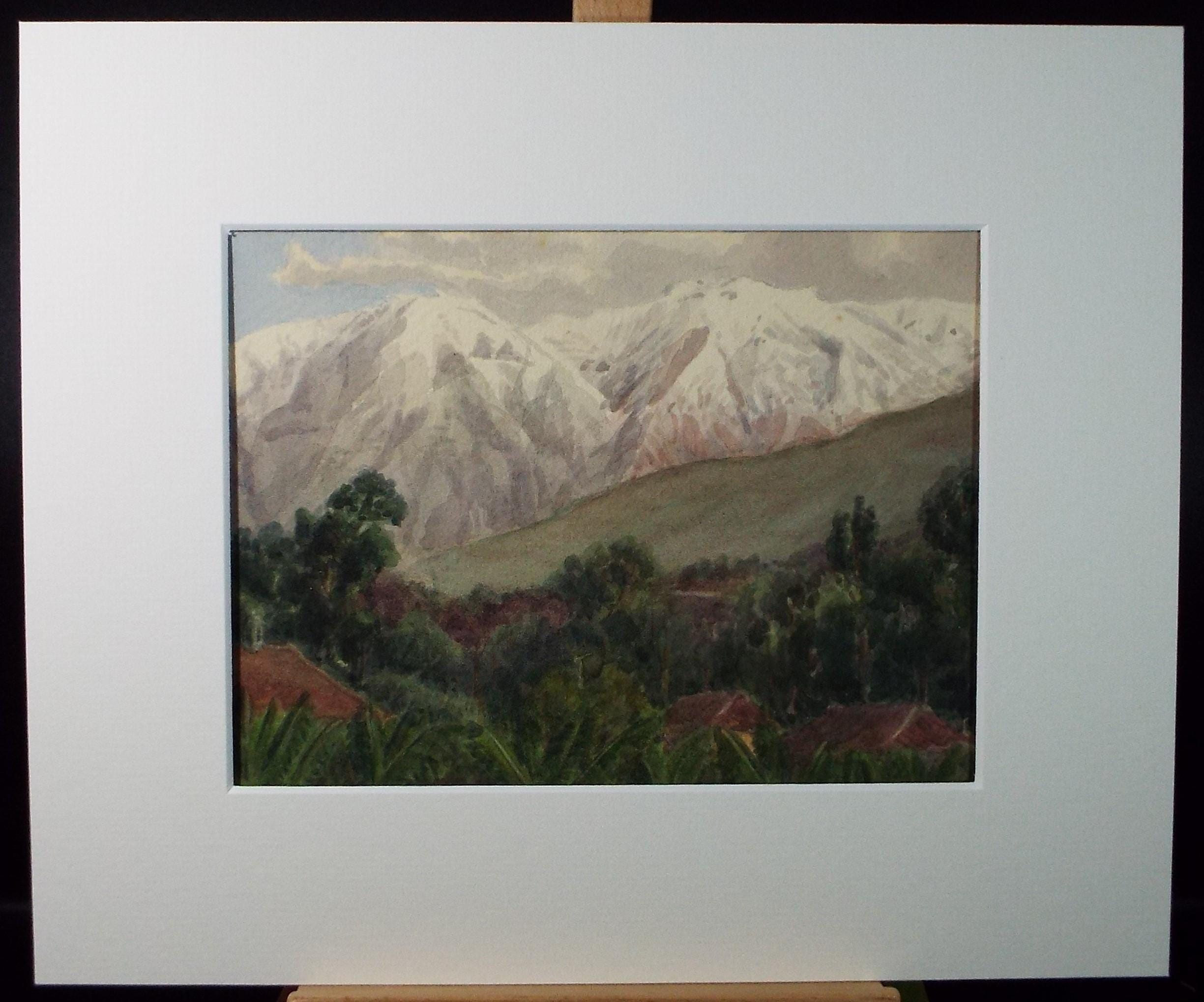 Original Watercolour, 'Snow Covered mountains', Artist Unknown, dated 1920