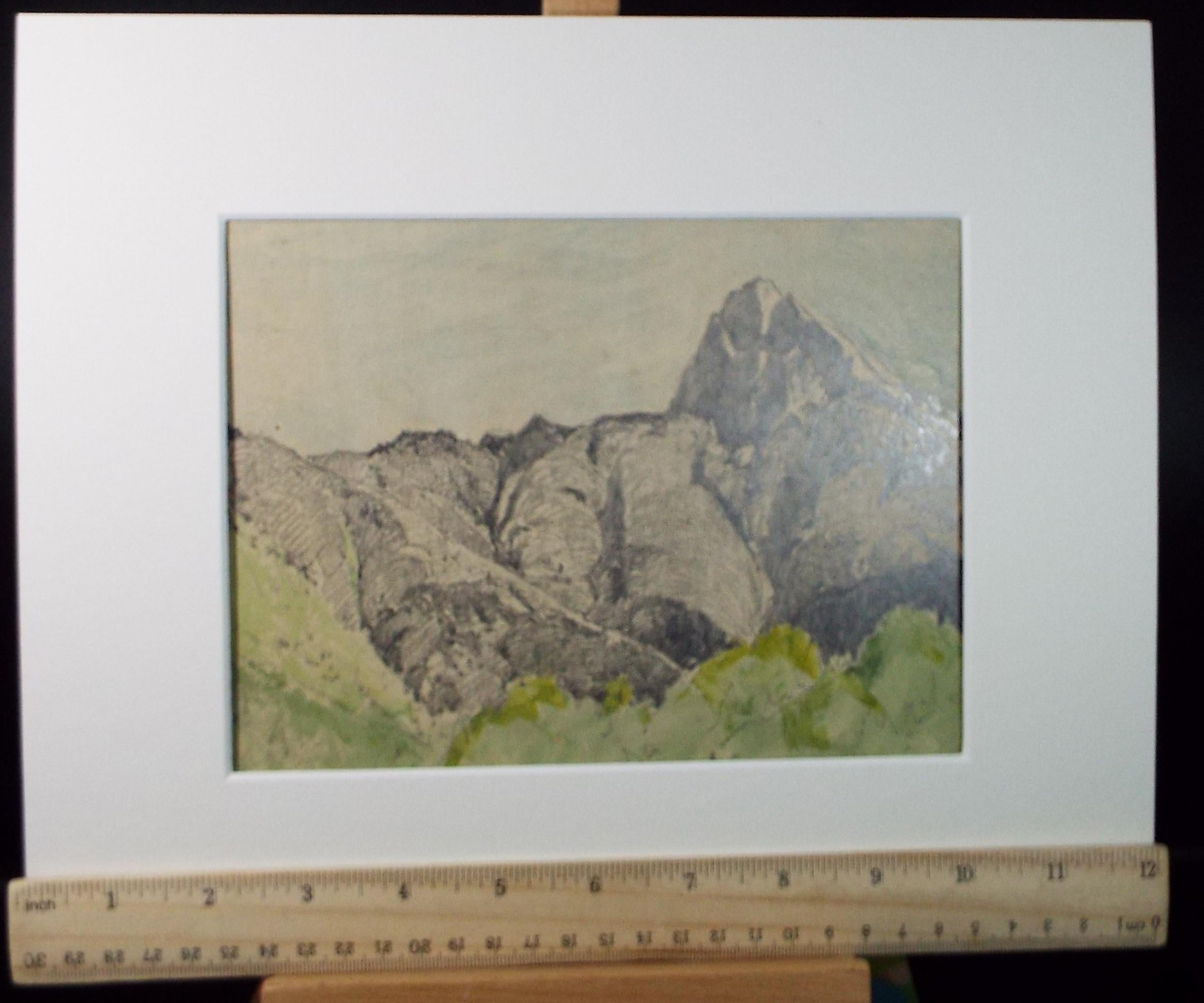 Original Pencil Drawing 'Mountain View', Artist Unknown, dated 1940