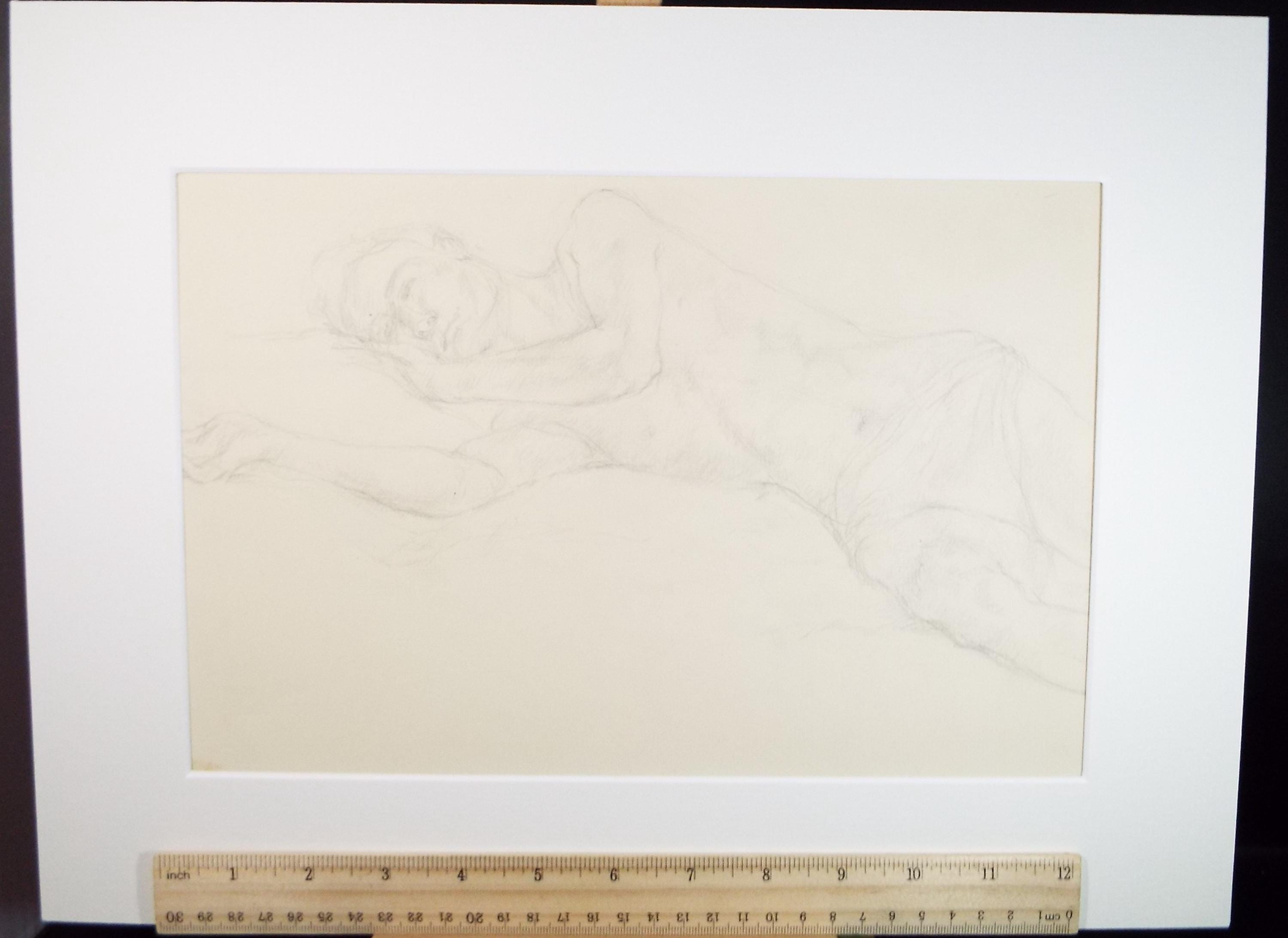 Pencil drawing 'Recumbent Male figure', c1950s, C.D. Finley