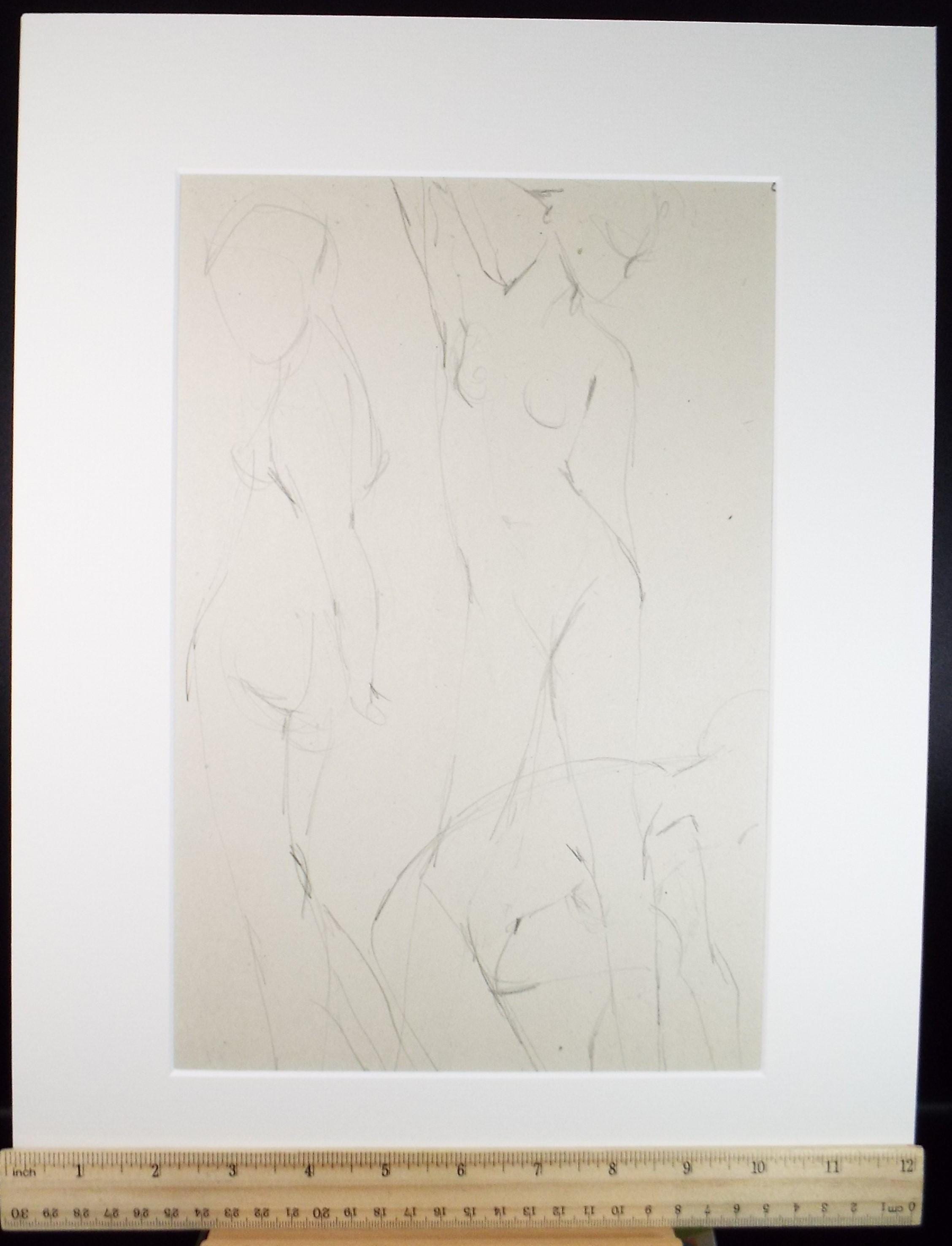 Pencil drawing 'Female Nudes', c1950s, C.D. Finley