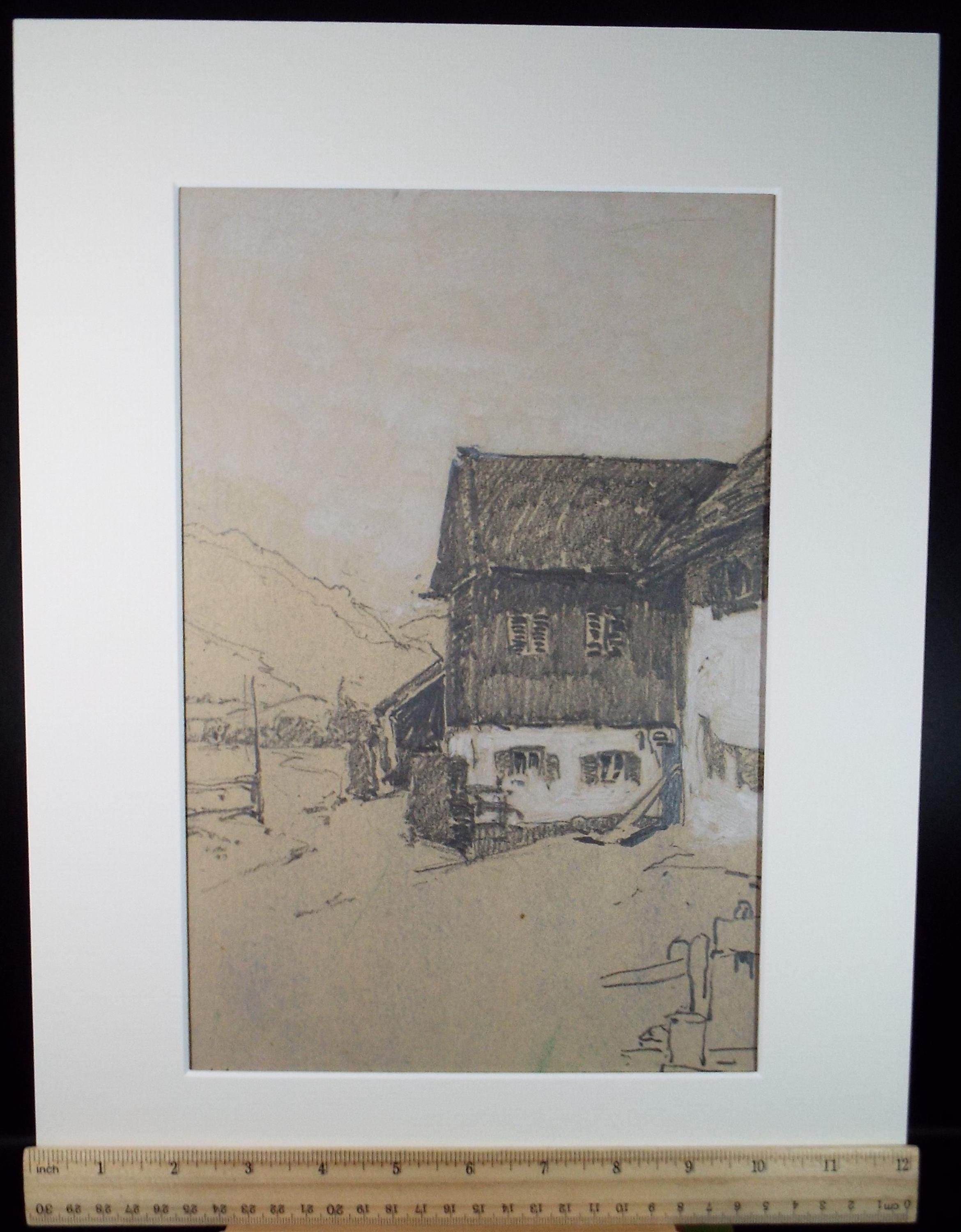 Original Pencil Drawing, 'Alpine Farmhouse', dated 1932, Hans Von Heider (1867-1952)