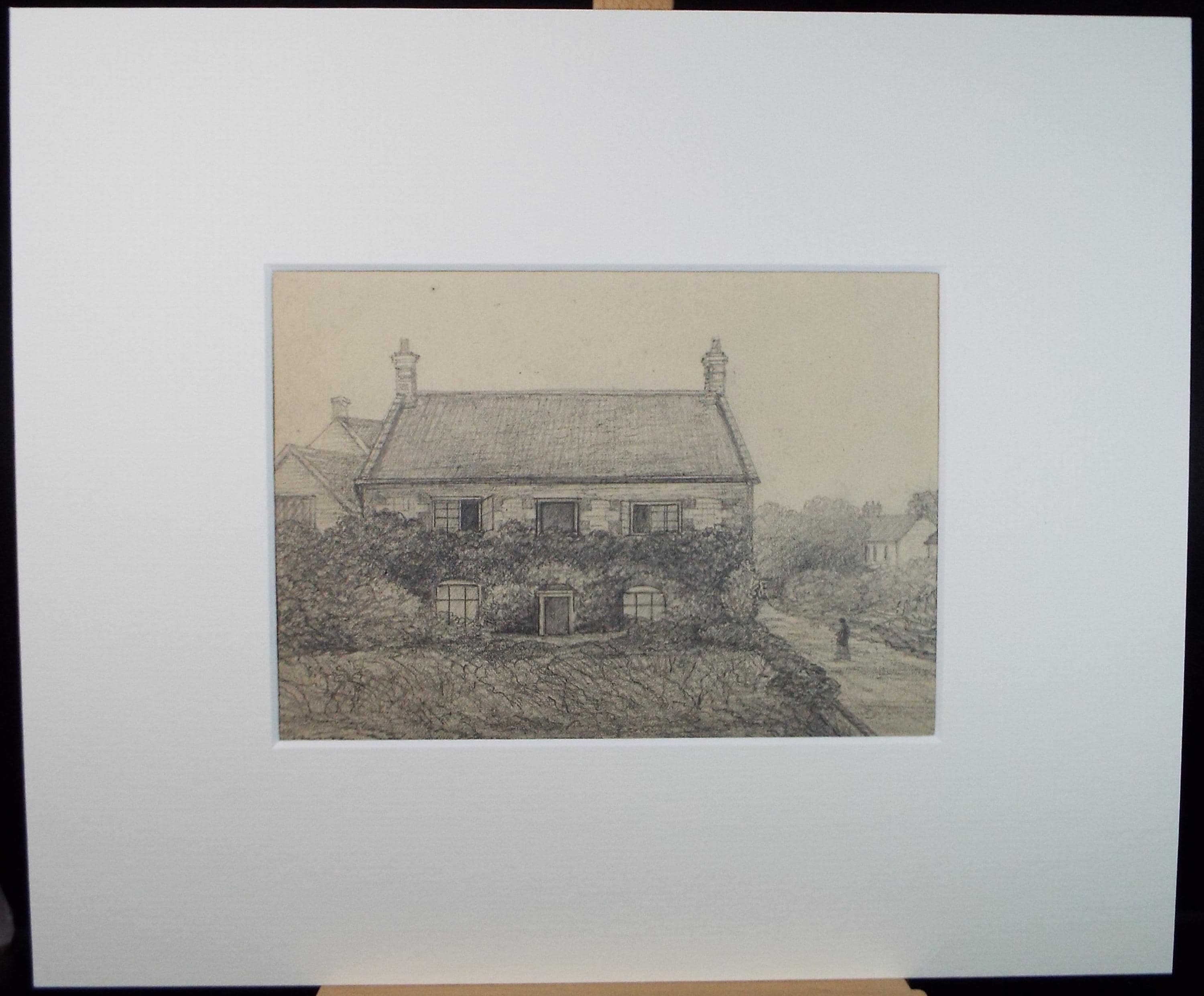 Original Pencil drawing, 'Mrs Marshall's House, Bacton' , dated 1879, artist unknown