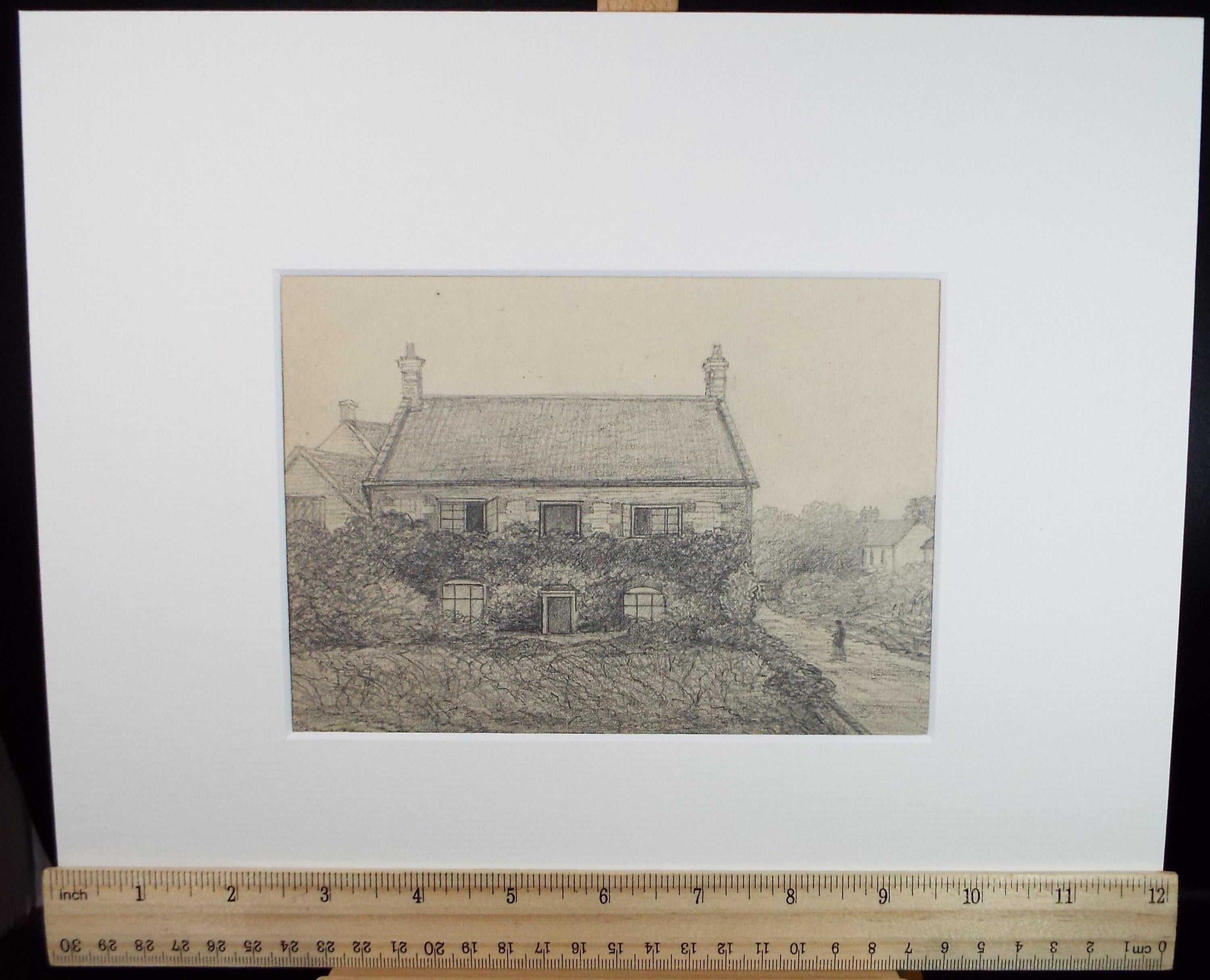 Original Pencil drawing, 'Mrs Marshall's House, Bacton' , dated 1879, artist unknown