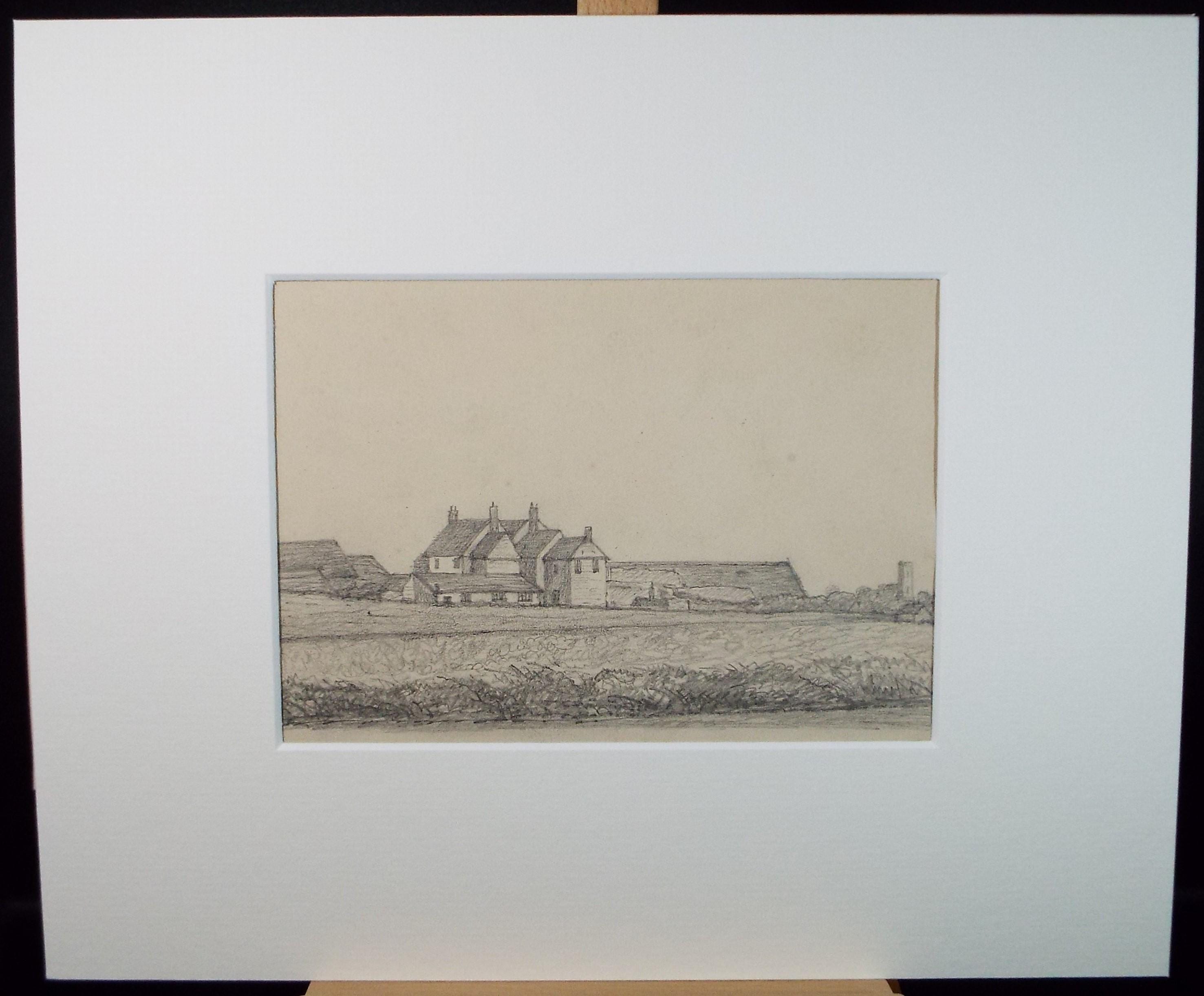 Original Pencil drawing, 'Mr Cubbits Farm. Bacton', dated 1879, artist unknown