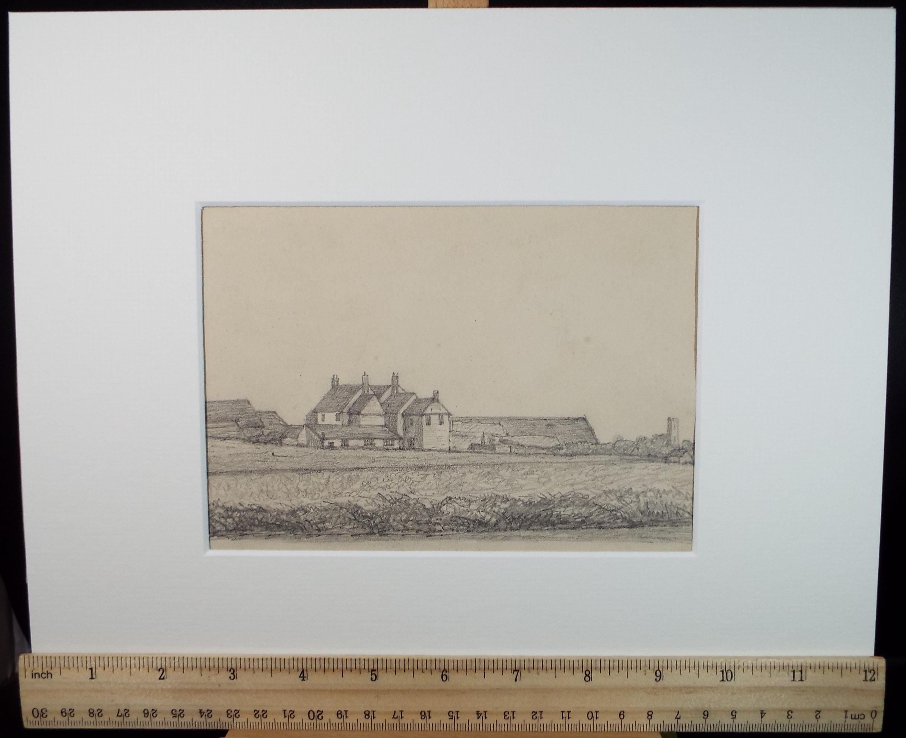 Original Pencil drawing, 'Mr Cubbits Farm. Bacton', dated 1879, artist unknown