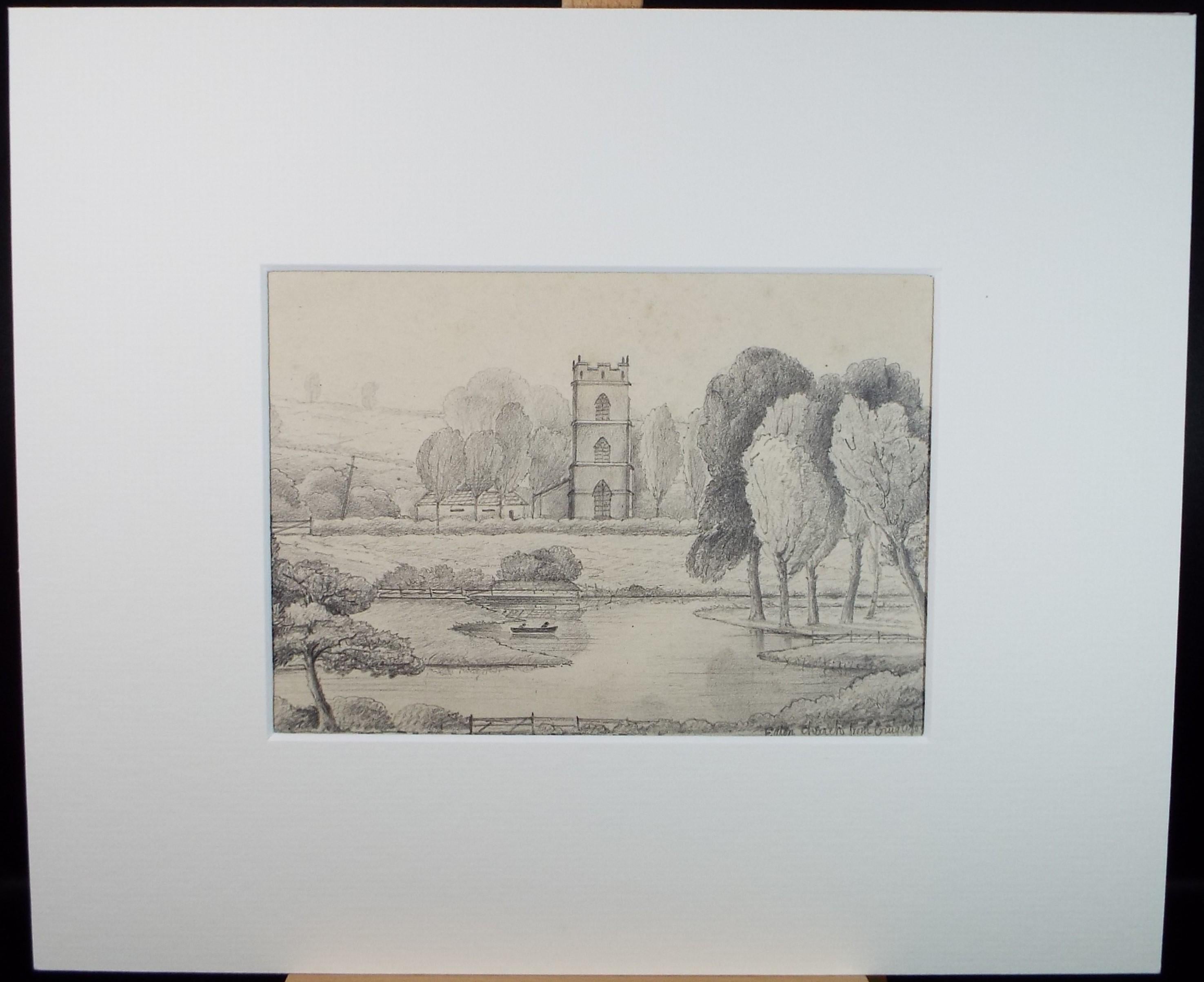 Original Pencil drawing, 'Eaton Church', Circa 1870's, artist unknown
