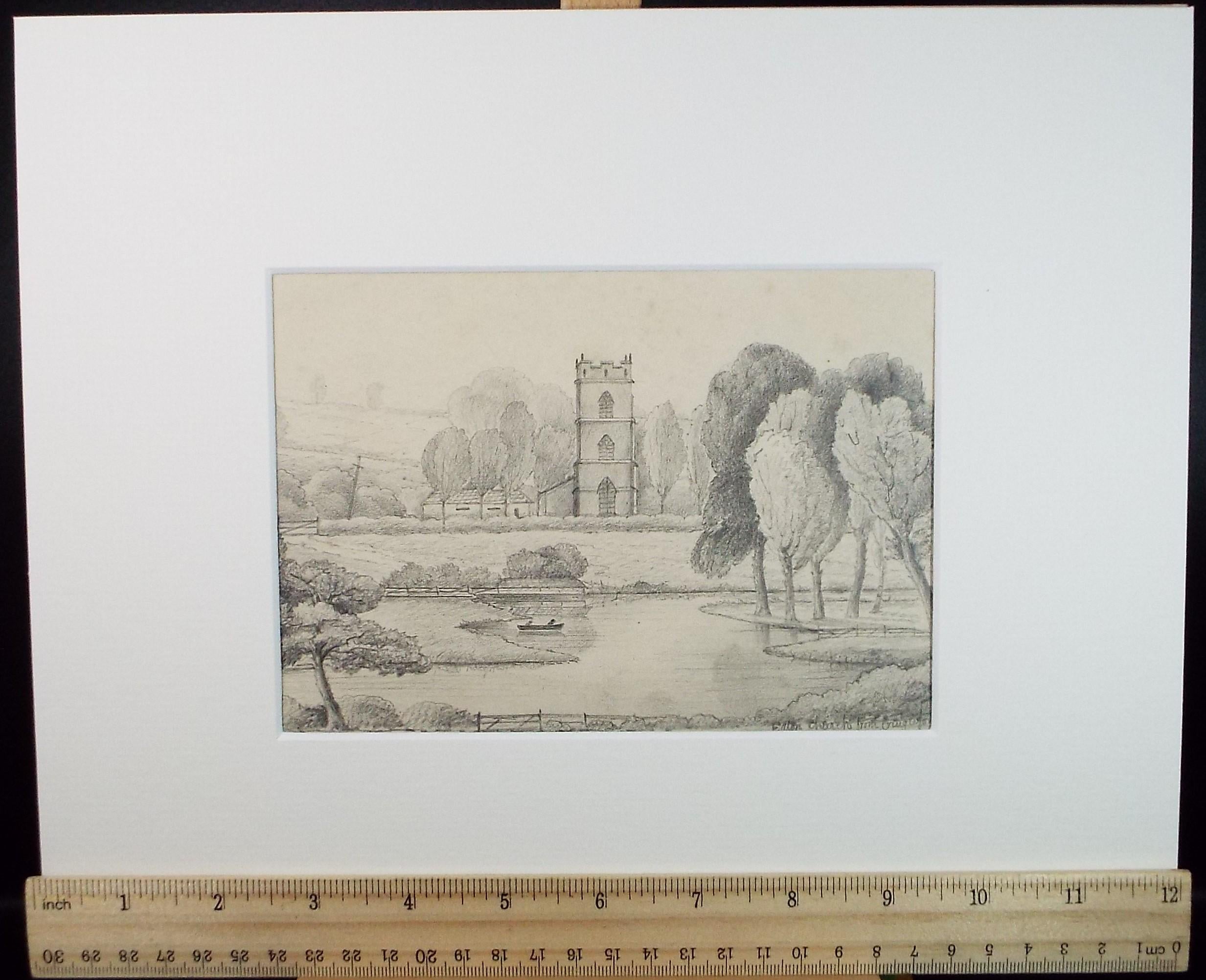 Original Pencil drawing, 'Eaton Church', Circa 1870's, artist unknown