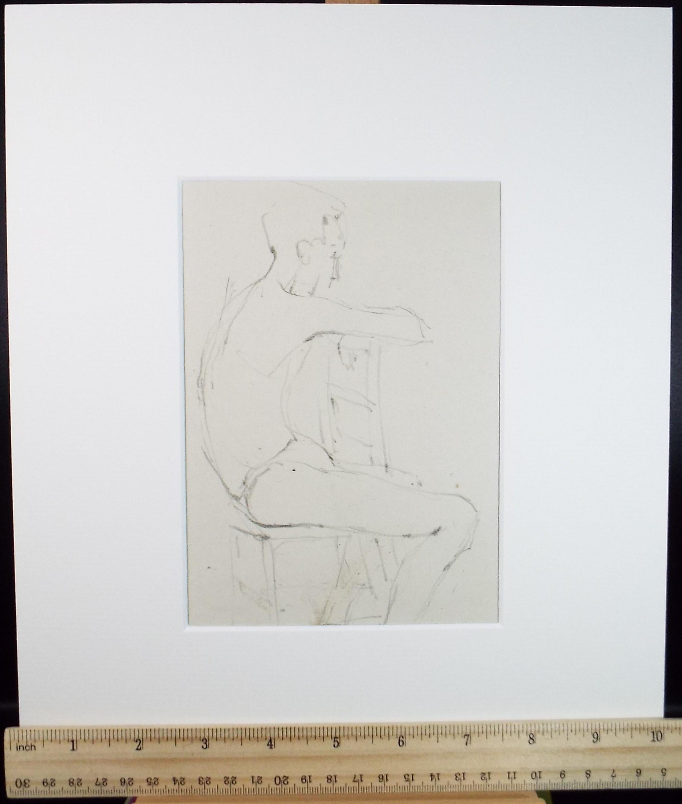 Pencil drawing 'Seated male', c1950s, C.D. Finley