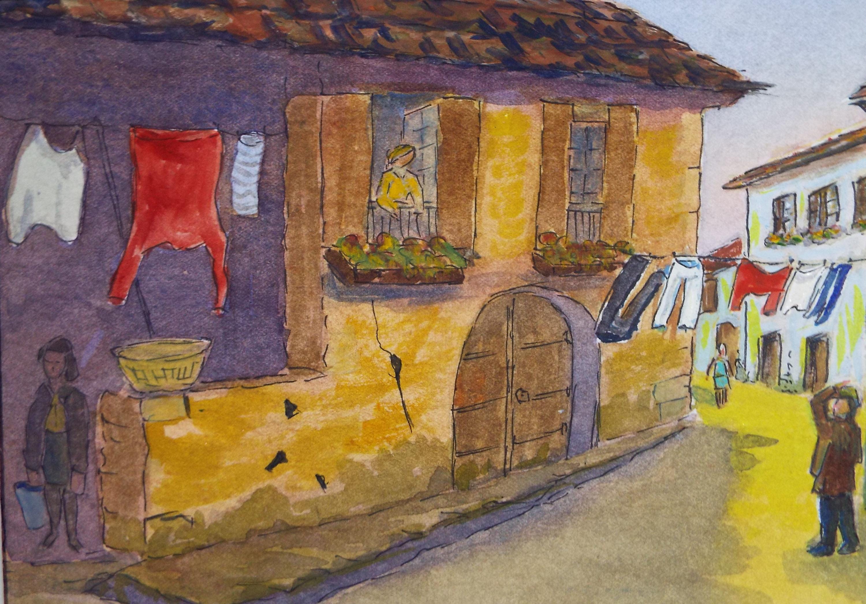 Original Watercolour , 'Continental street scene', circa 1980's, Artist Unknown