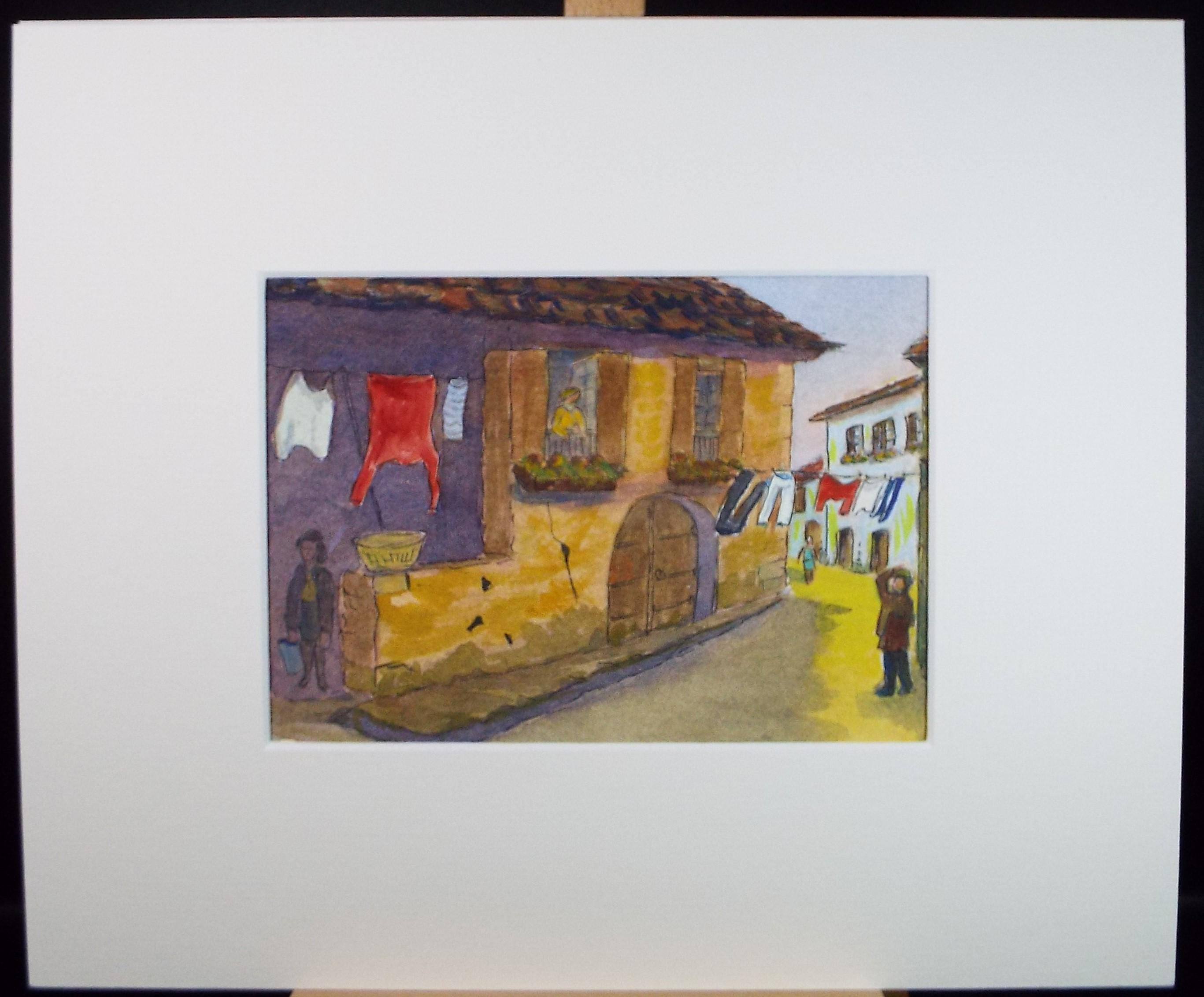 Original Watercolour , 'Continental street scene', circa 1980's, Artist Unknown