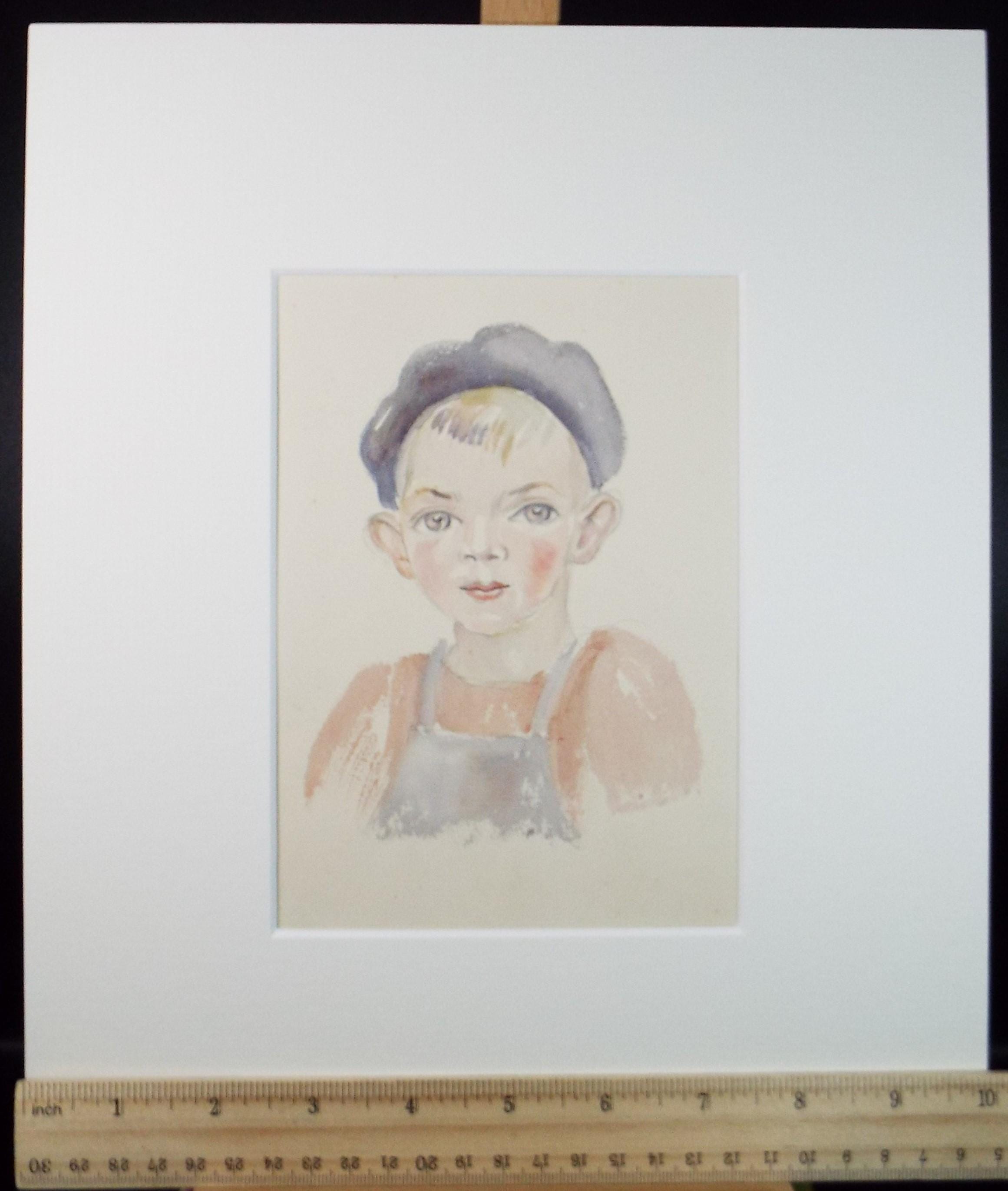 Original Watercolour , 'Joel in a Beret', c1950s, Athene Andrade (1908-1973)