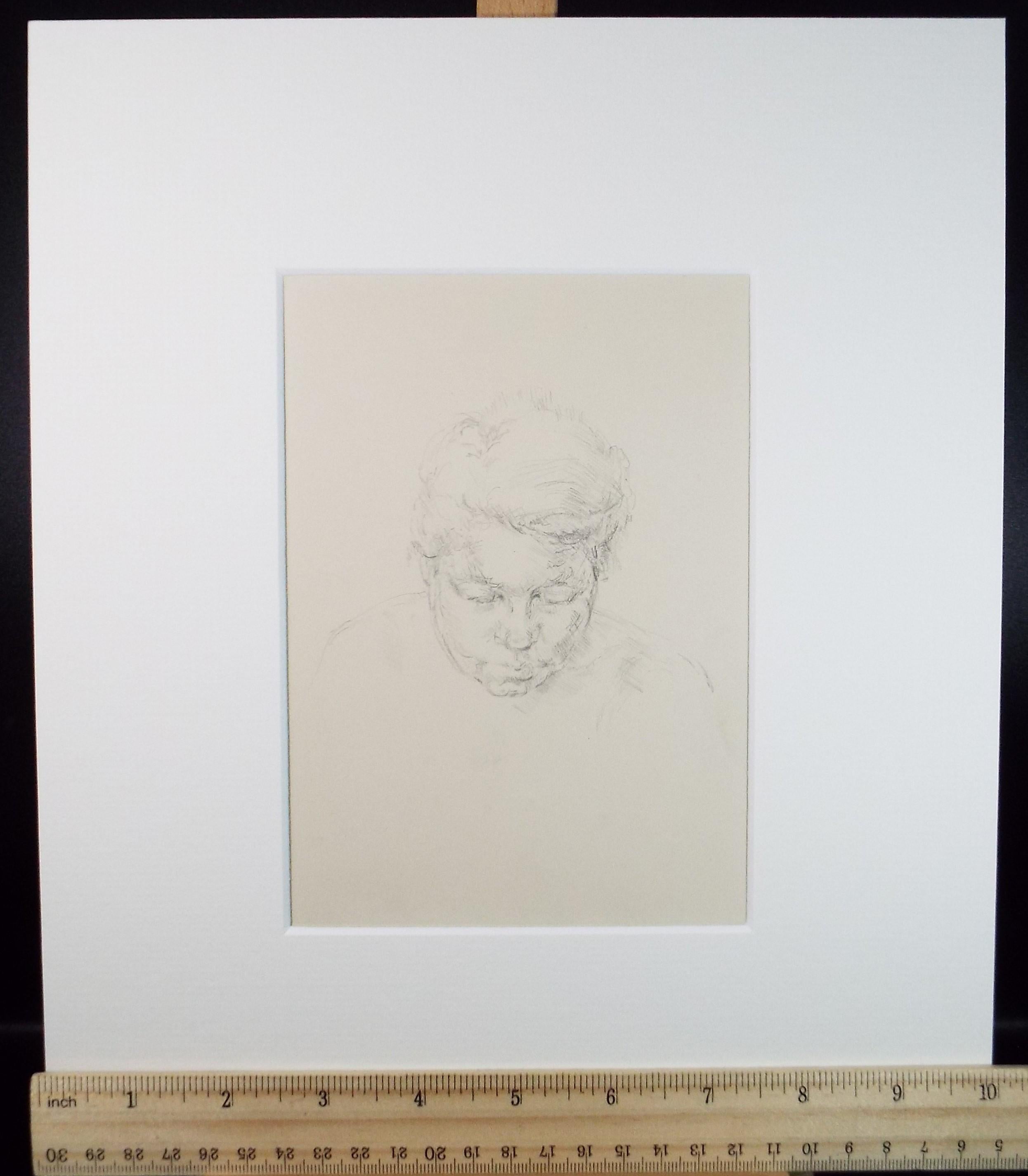 Pencil drawing, 'Woman in deep thought', 1950's, Mariota Bosanquet 1923 -2022