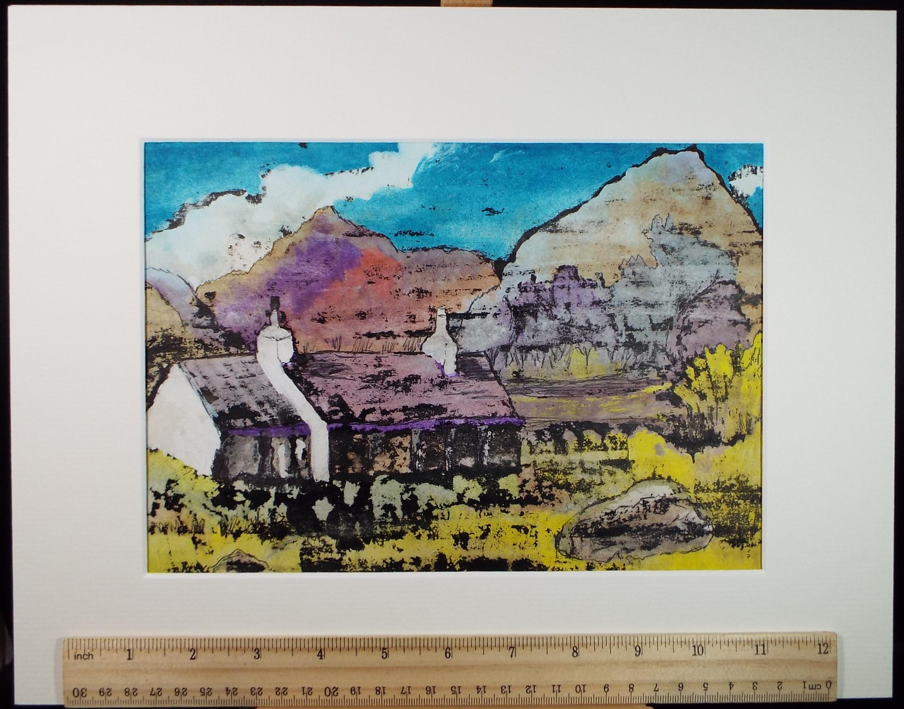 India Ink on Gouache, 'Croft in a Landscape', dated 1983, Marie. W. Hiorns