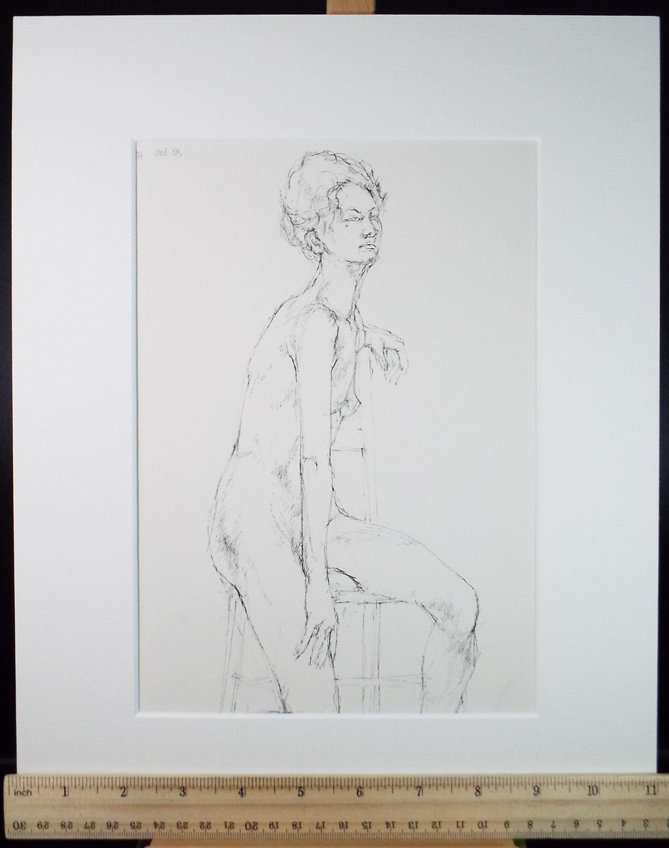 Pen & ink drawing 'Seated Female figure', c1950s, C.D. Finley