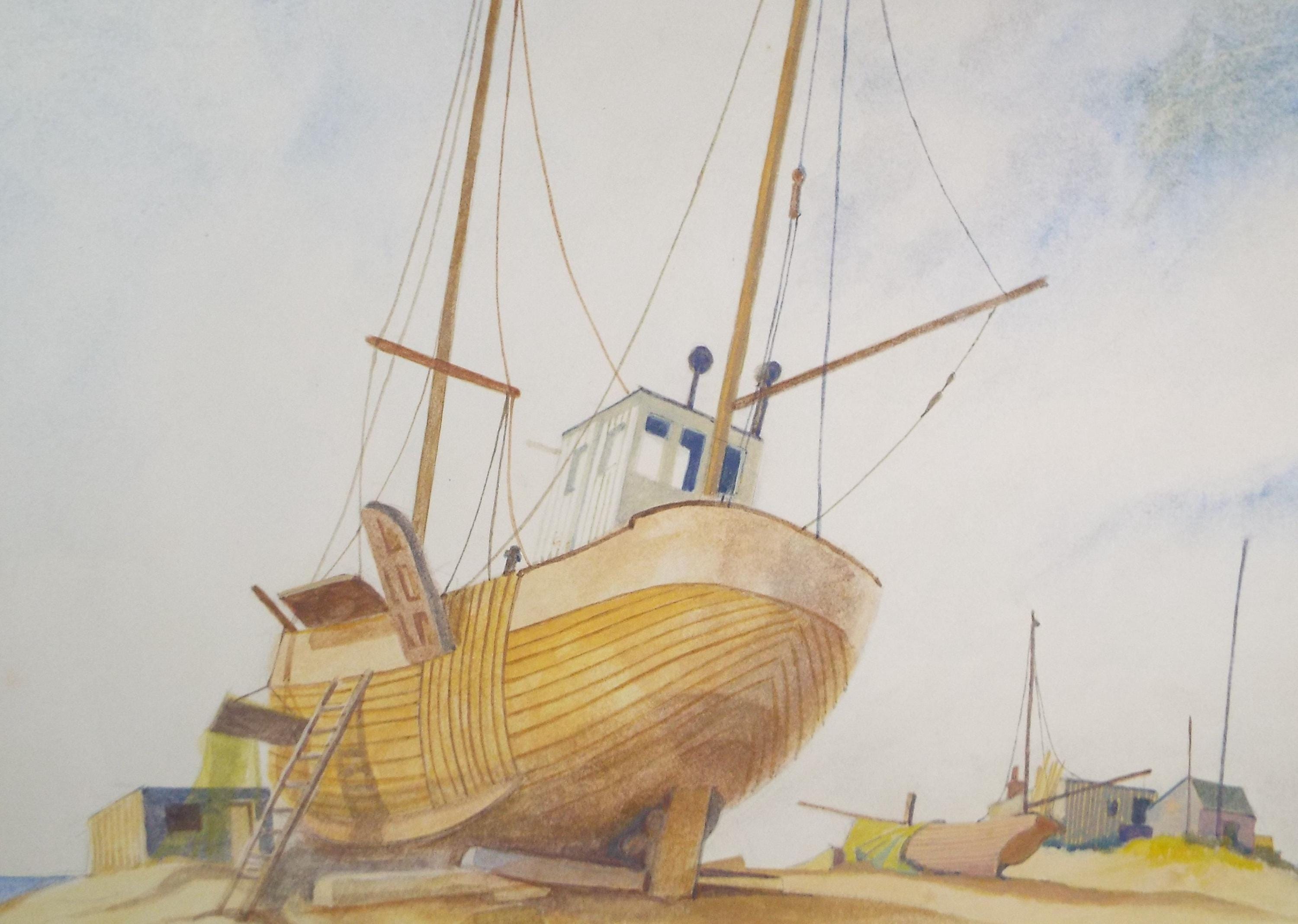 Original Watercolour & Gouache, 'Boat on the Shore', Colin Fifield (1940-2022), Circa 1970's