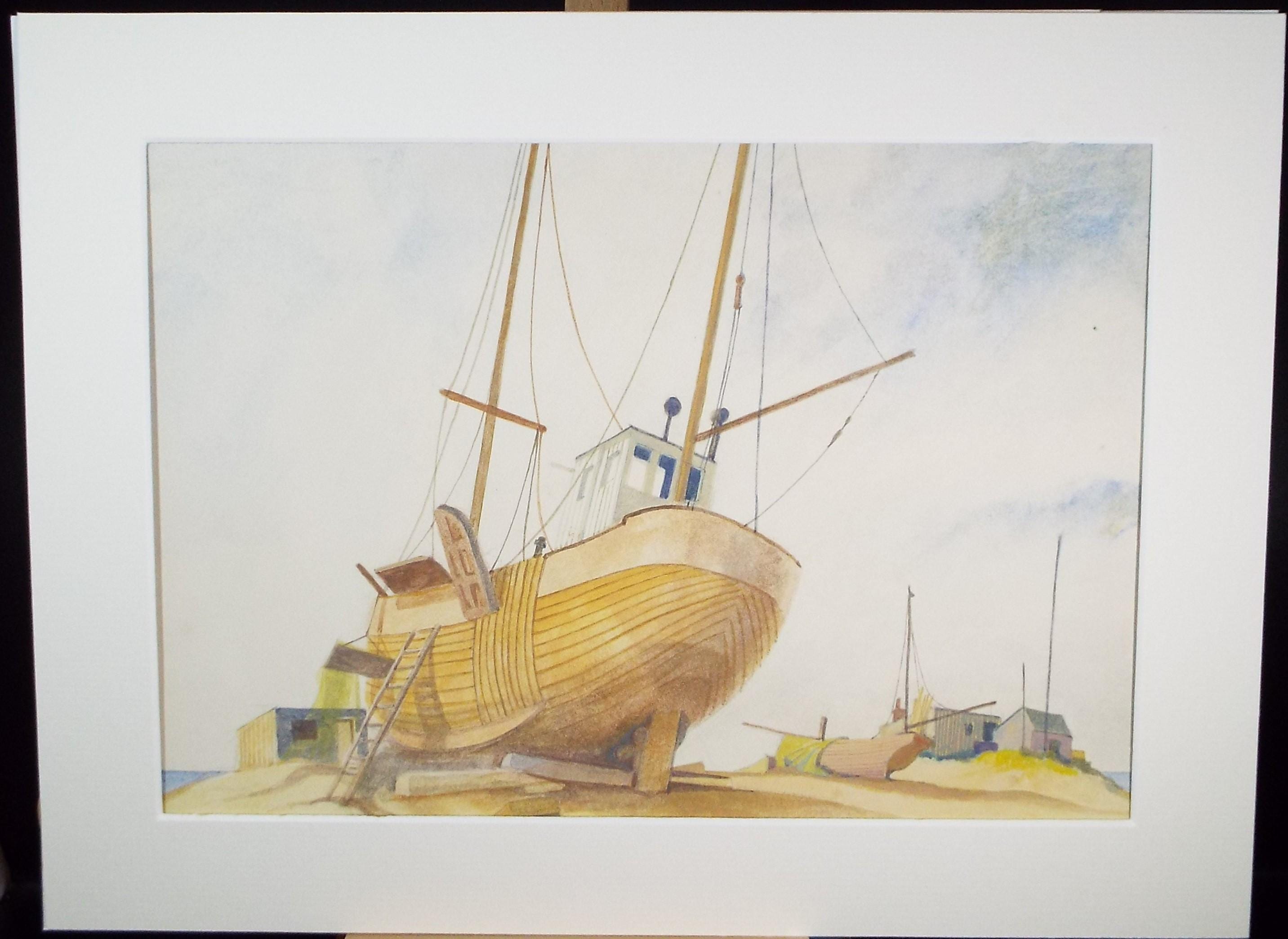 Original Watercolour & Gouache, 'Boat on the Shore', Colin Fifield (1940-2022), Circa 1970's