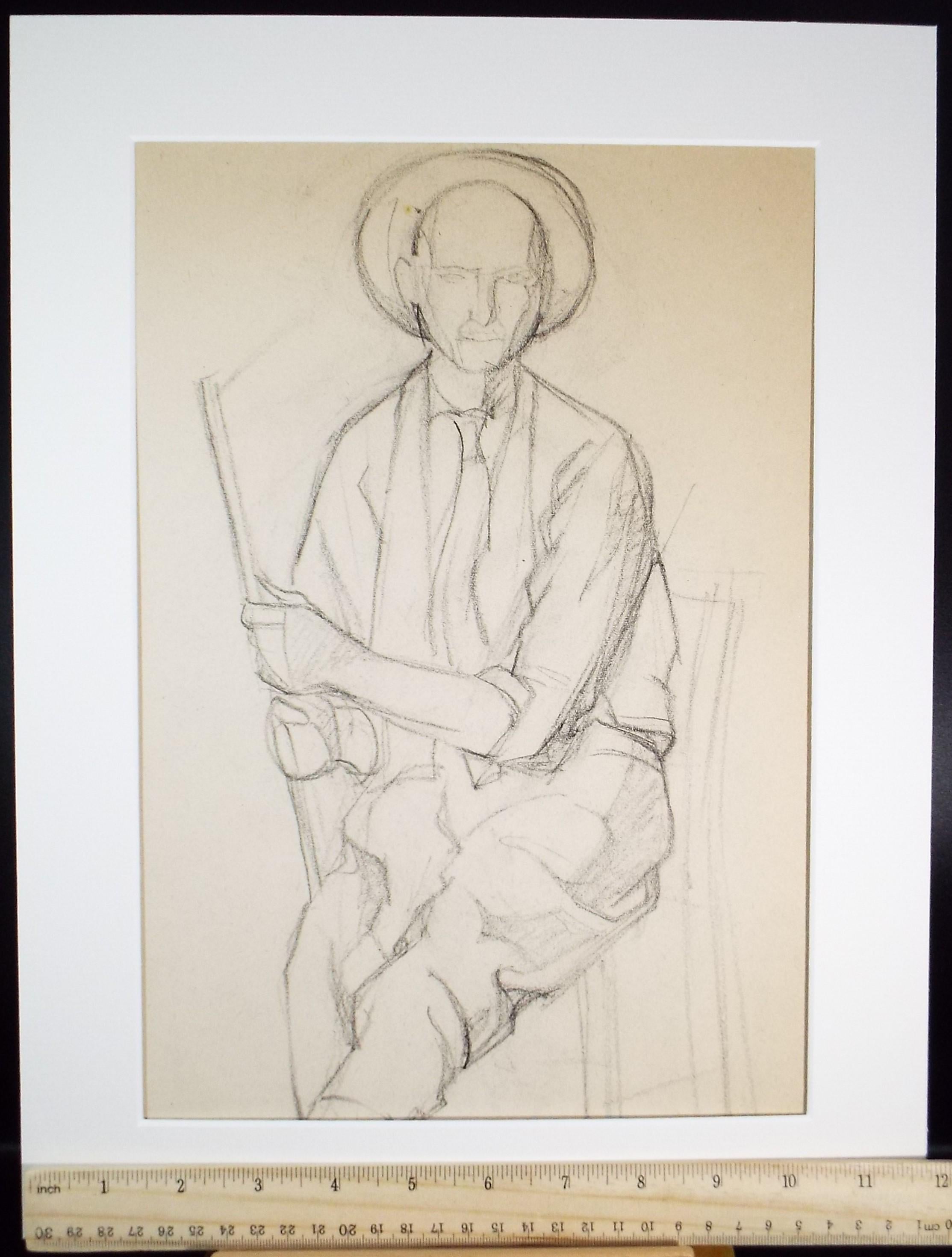 Pencil drawing 'Seated Man', c1950s, C.D. Finley