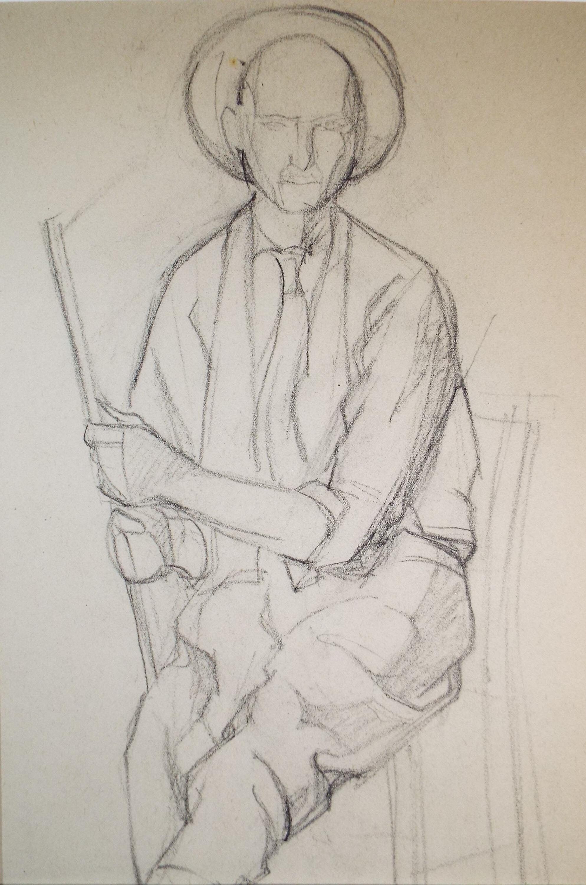 Pencil drawing 'Seated Man', c1950s, C.D. Finley